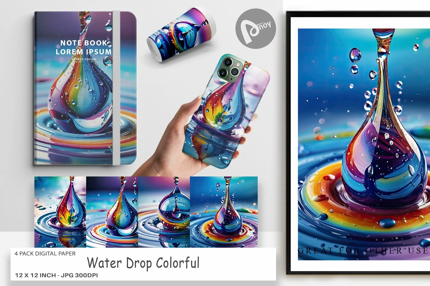 Digital Paper Colorful Water Drops product image 1
