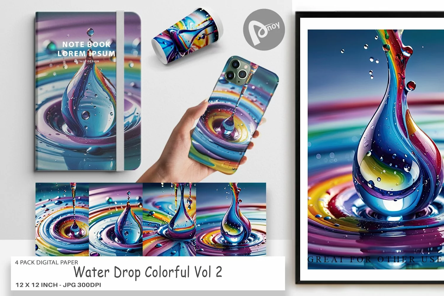 Digital Paper Colorful Water Drops product image 1