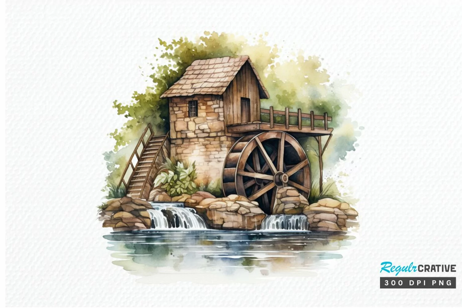 Water Wheel Watercolor PNG Clipart product image 1