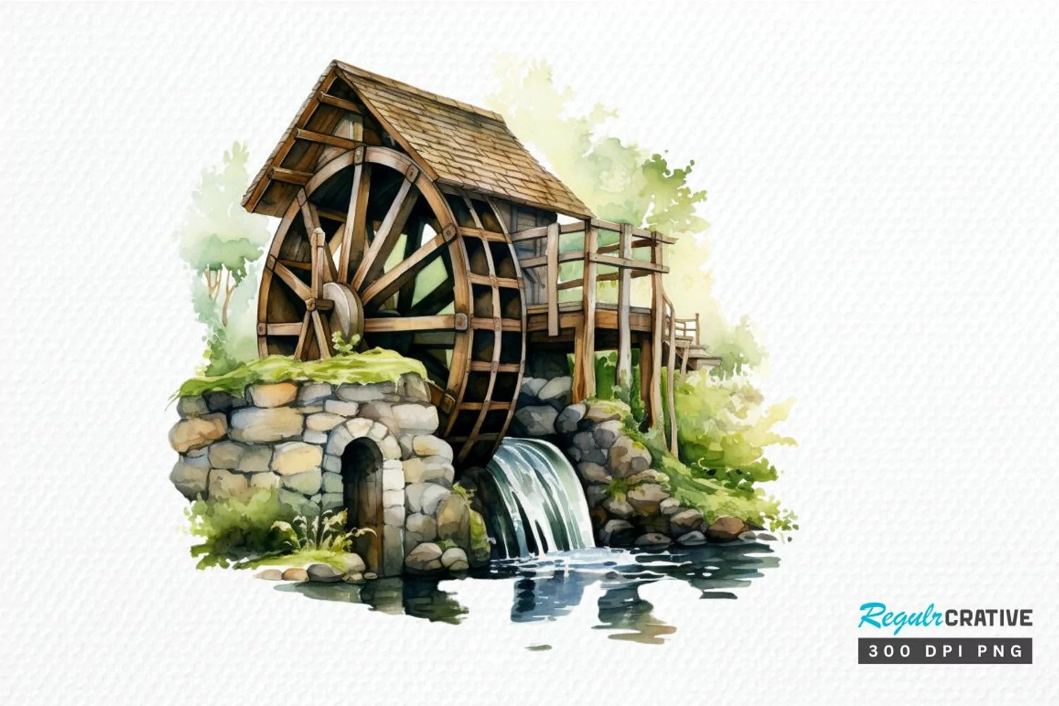 Water Wheel Watercolor PNG Clipart product image 1