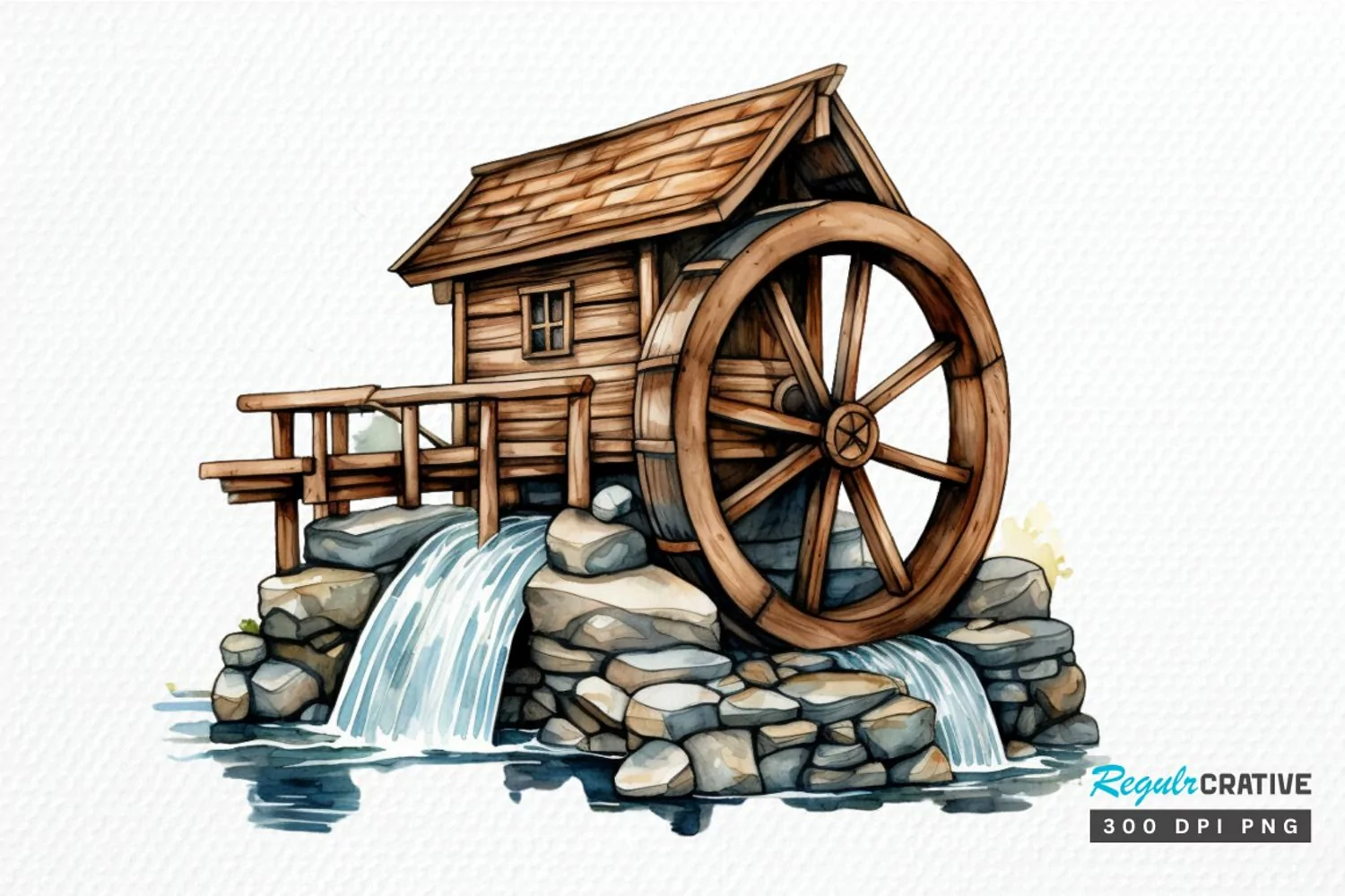 Water Wheel Watercolor PNG Clipart product image 1