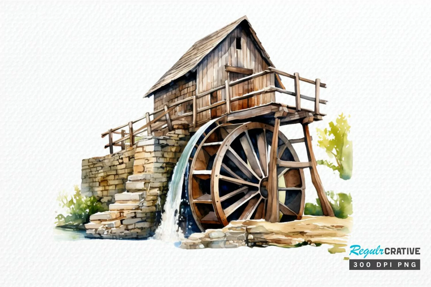 Water Wheel Watercolor PNG Clipart product image 1