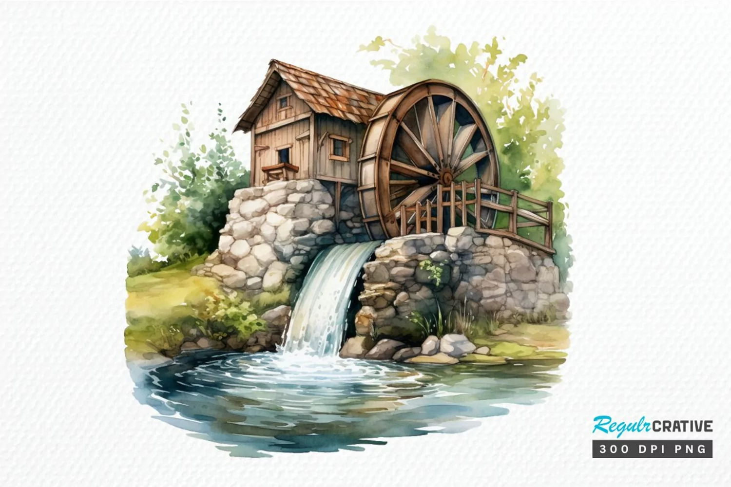 Water Wheel Watercolor PNG Clipart product image 1