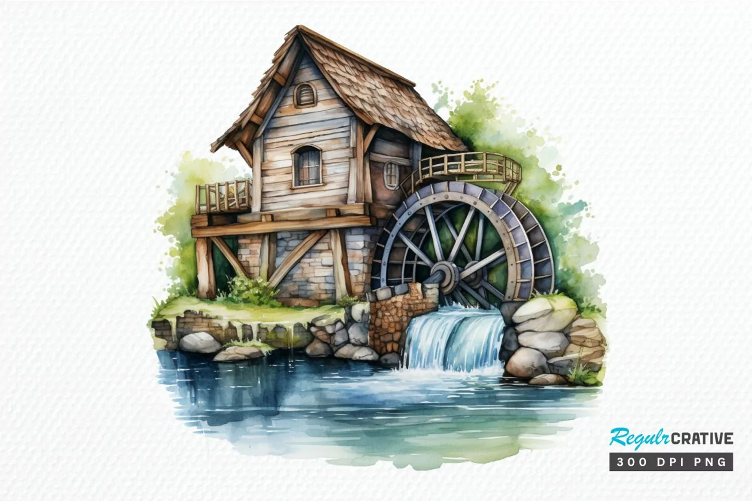 Water Wheel Watercolor PNG Clipart product image 1