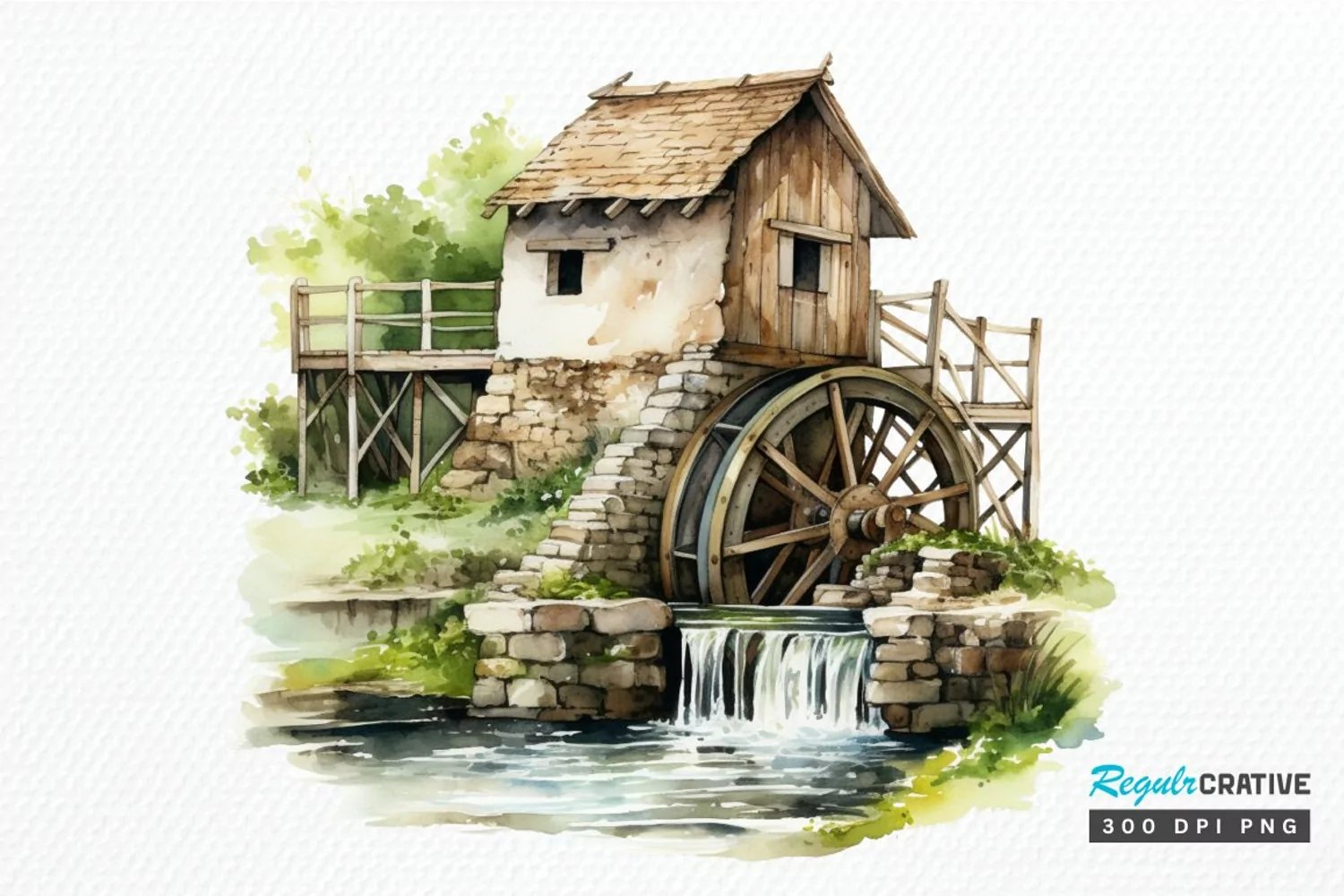 Water Wheel Watercolor PNG Clipart product image 1