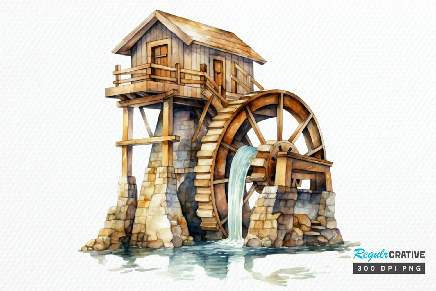 Water Wheel Watercolor PNG Clipart product image 1