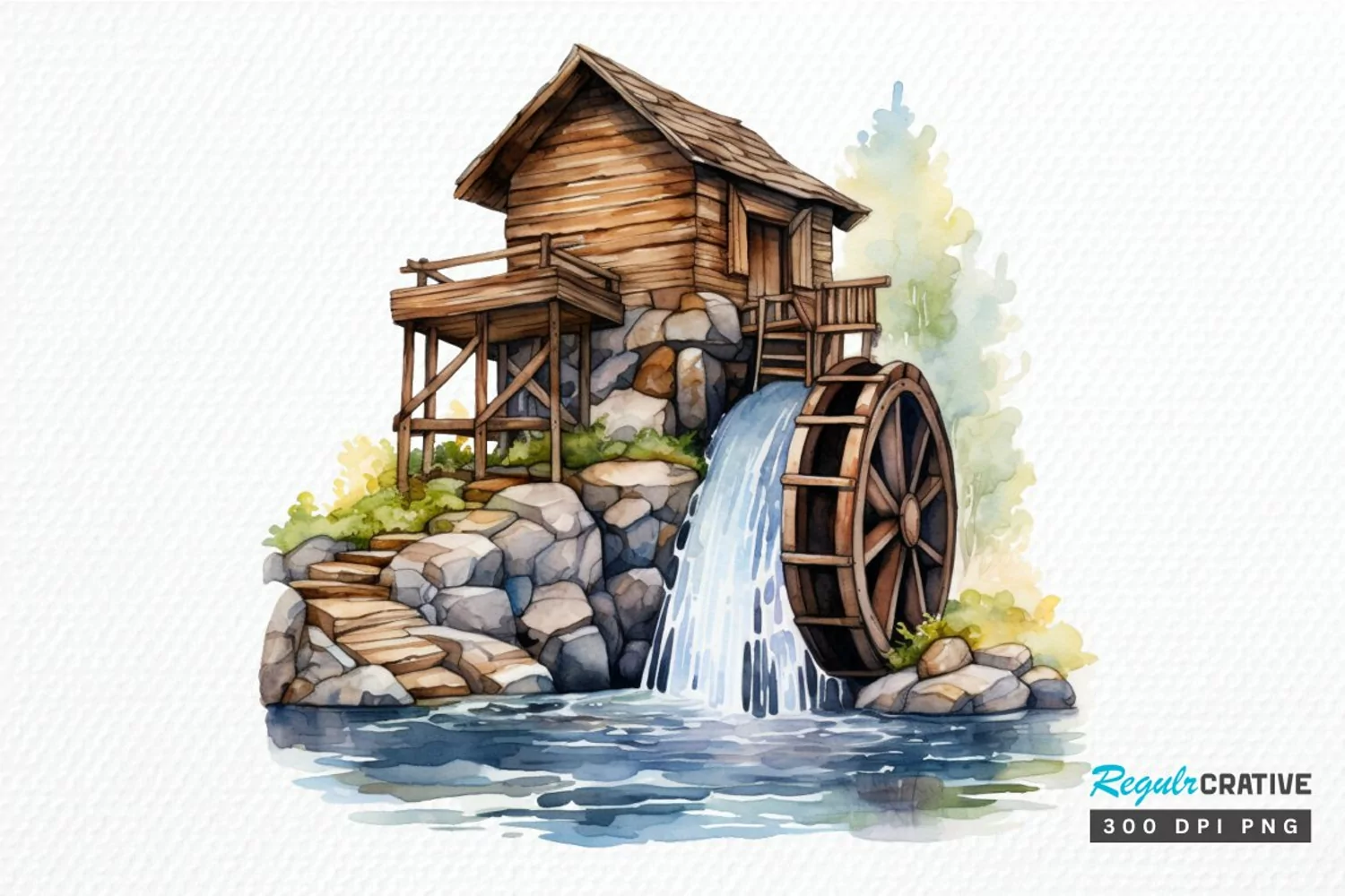 Water Wheel Watercolor PNG Clipart product image 1