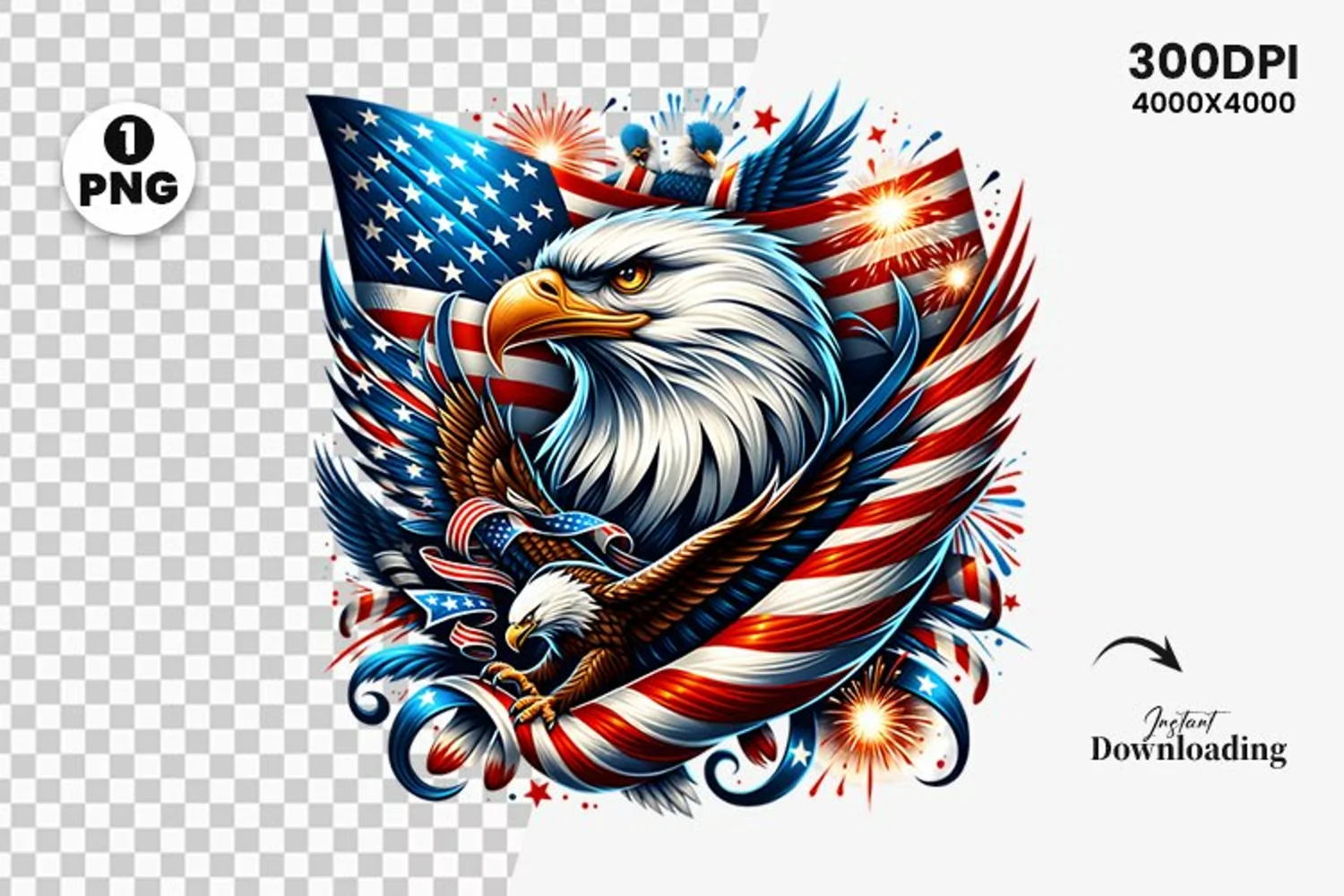 Watercolor 4th July Patriotic Eagle, Sublimation Clipart PNG product image 1