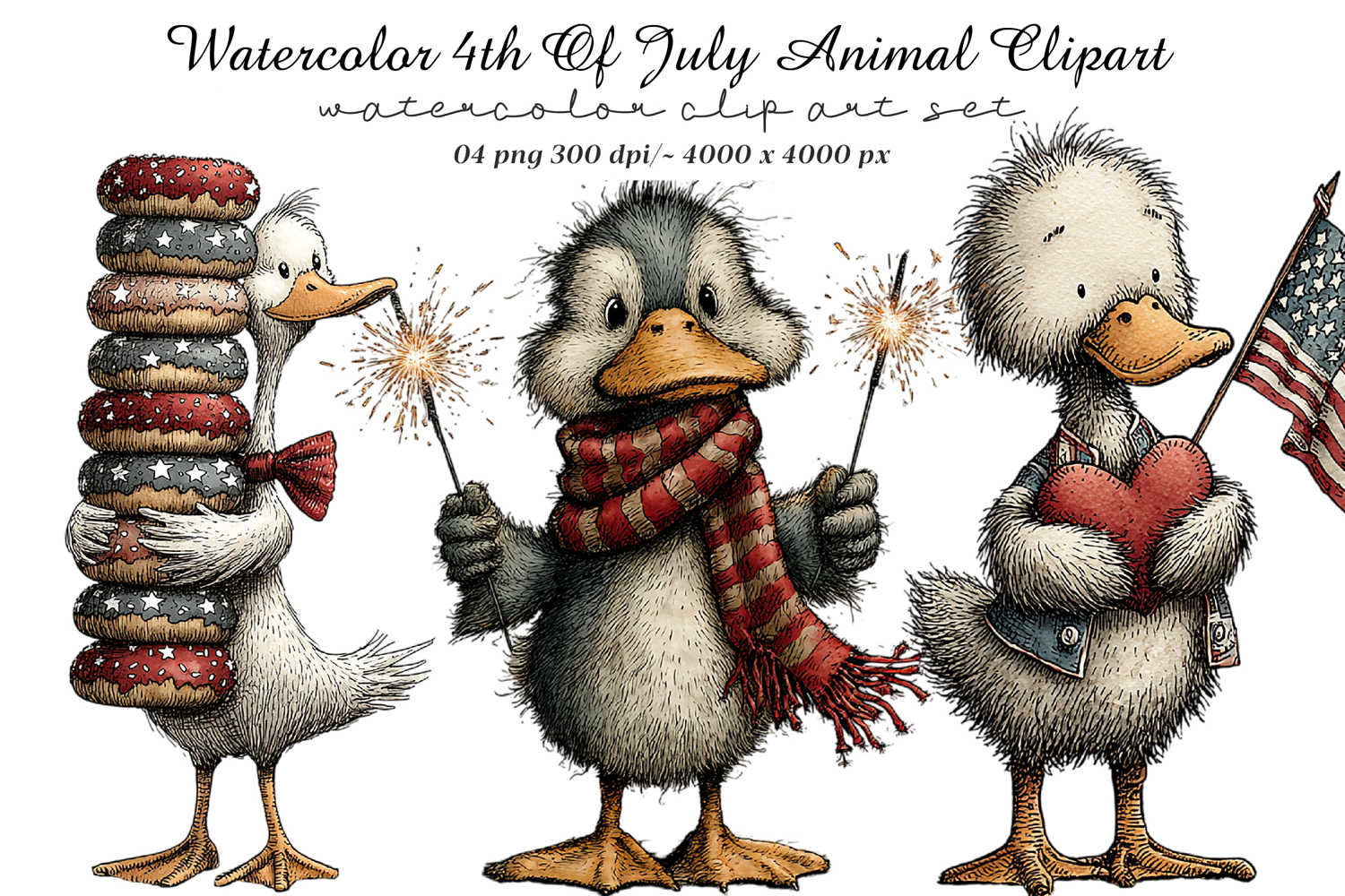 Watercolor 4th Of July Animal Clipart product image 1