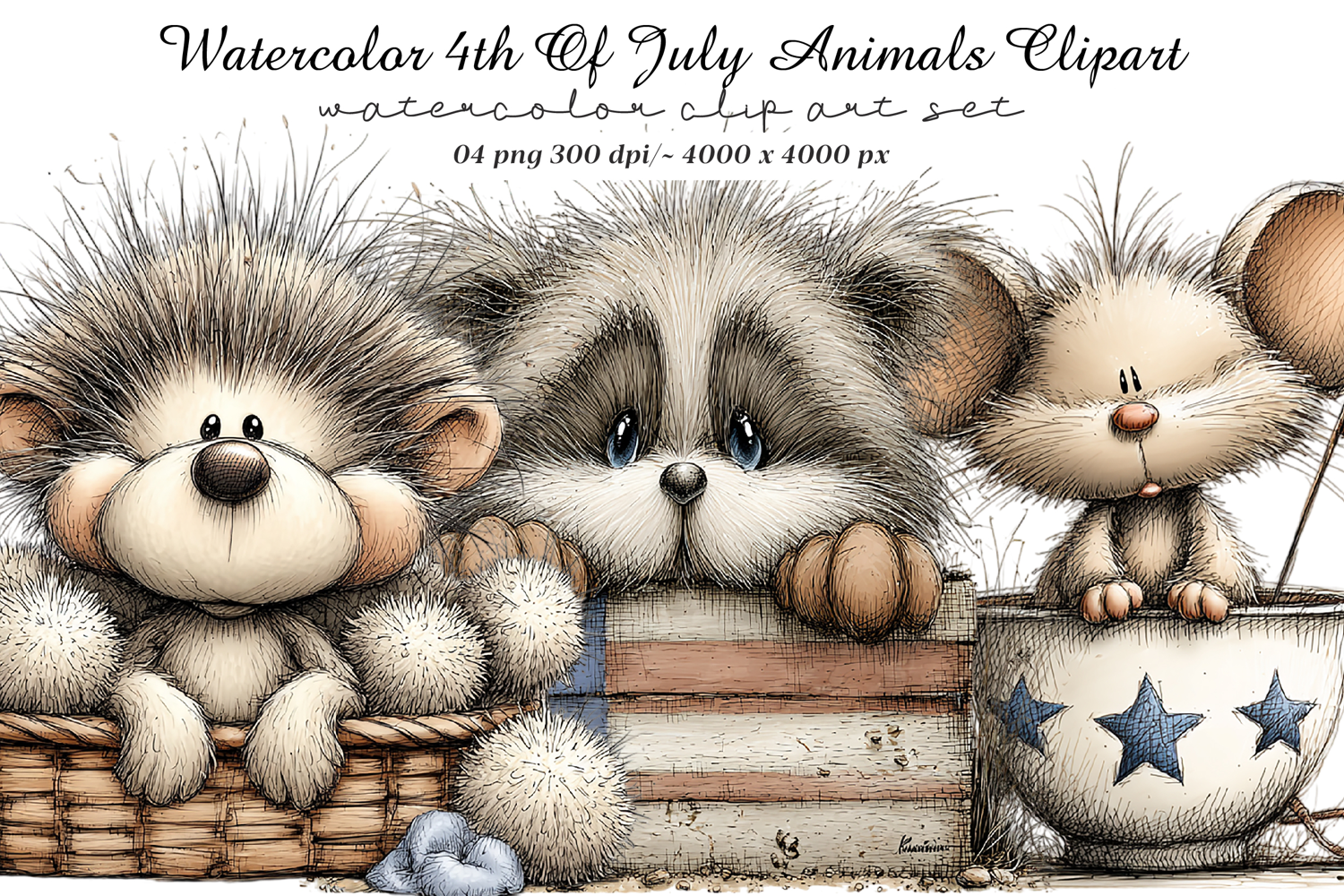 Watercolor 4th Of July Animals Clipart product image 1