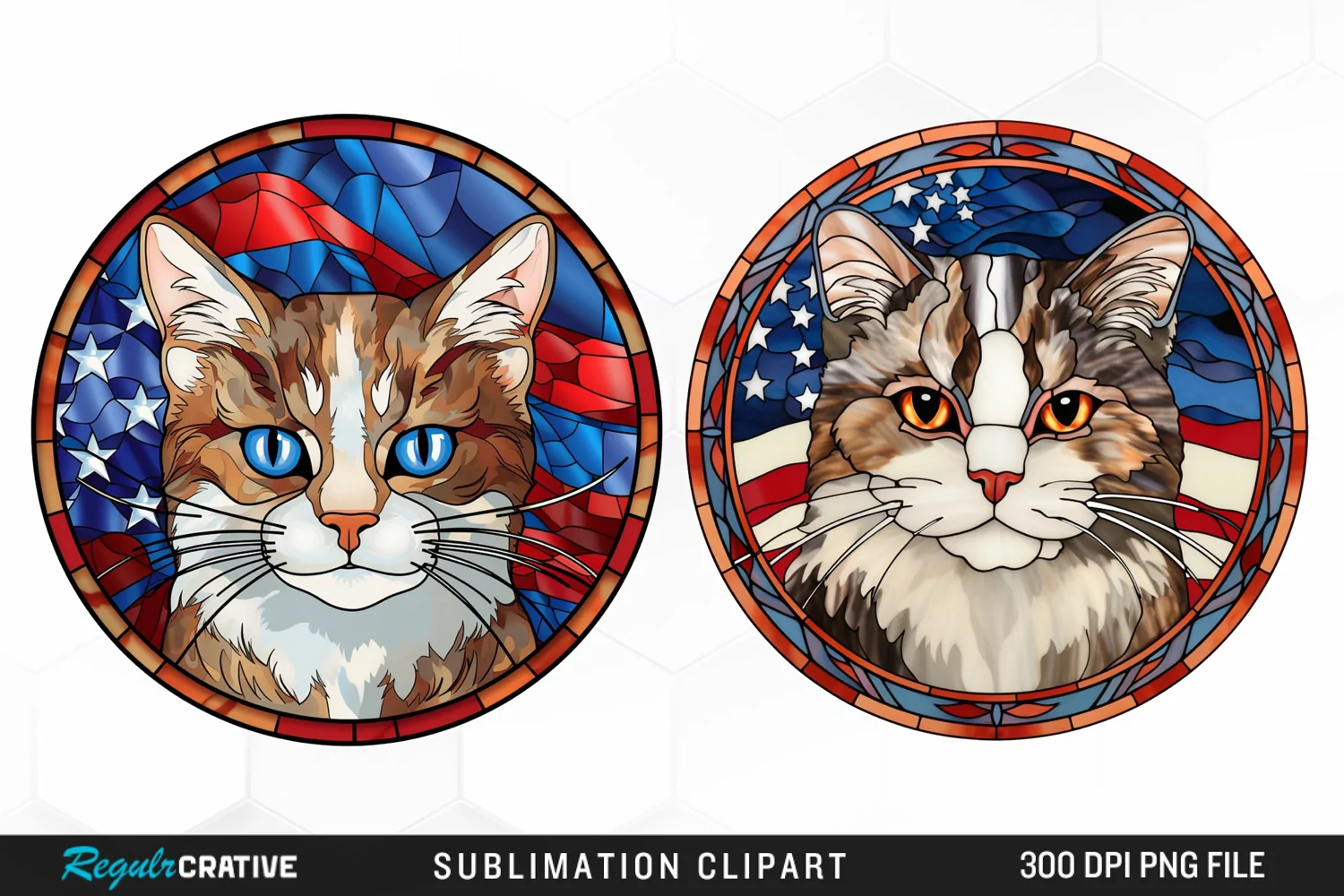 Watercolor 4th of July Cat Graphics Clipart product image 1