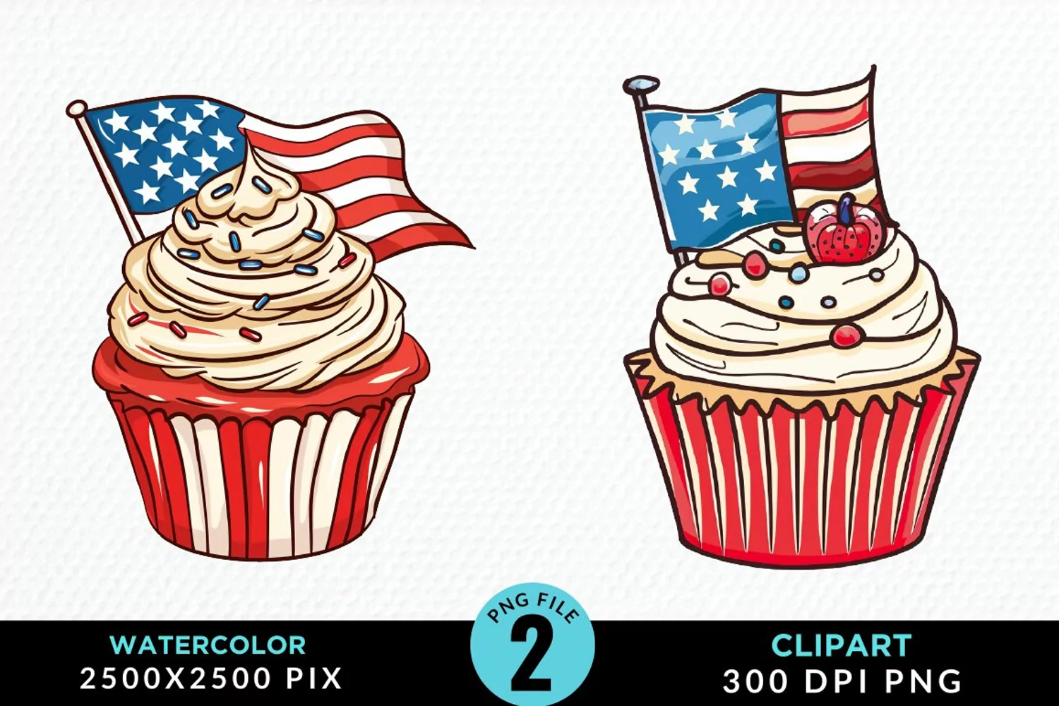 Watercolor 4th Of July Cupcakes Exquisite Clipart product image 1