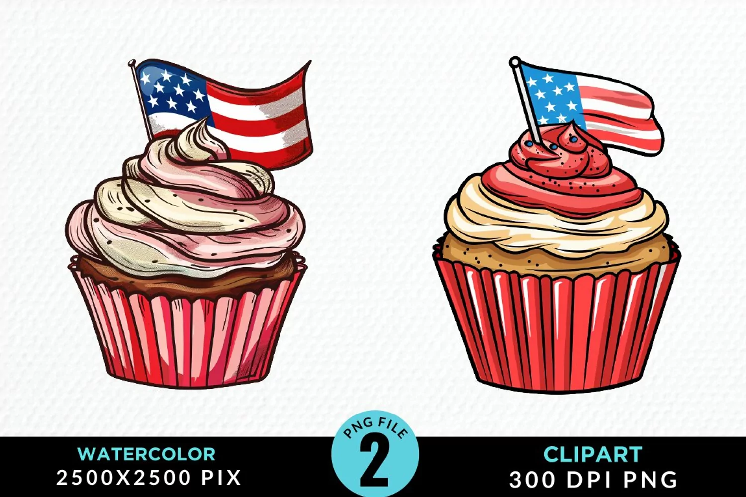 Watercolor 4th Of July Cupcakes Exquisite Clipart product image 1