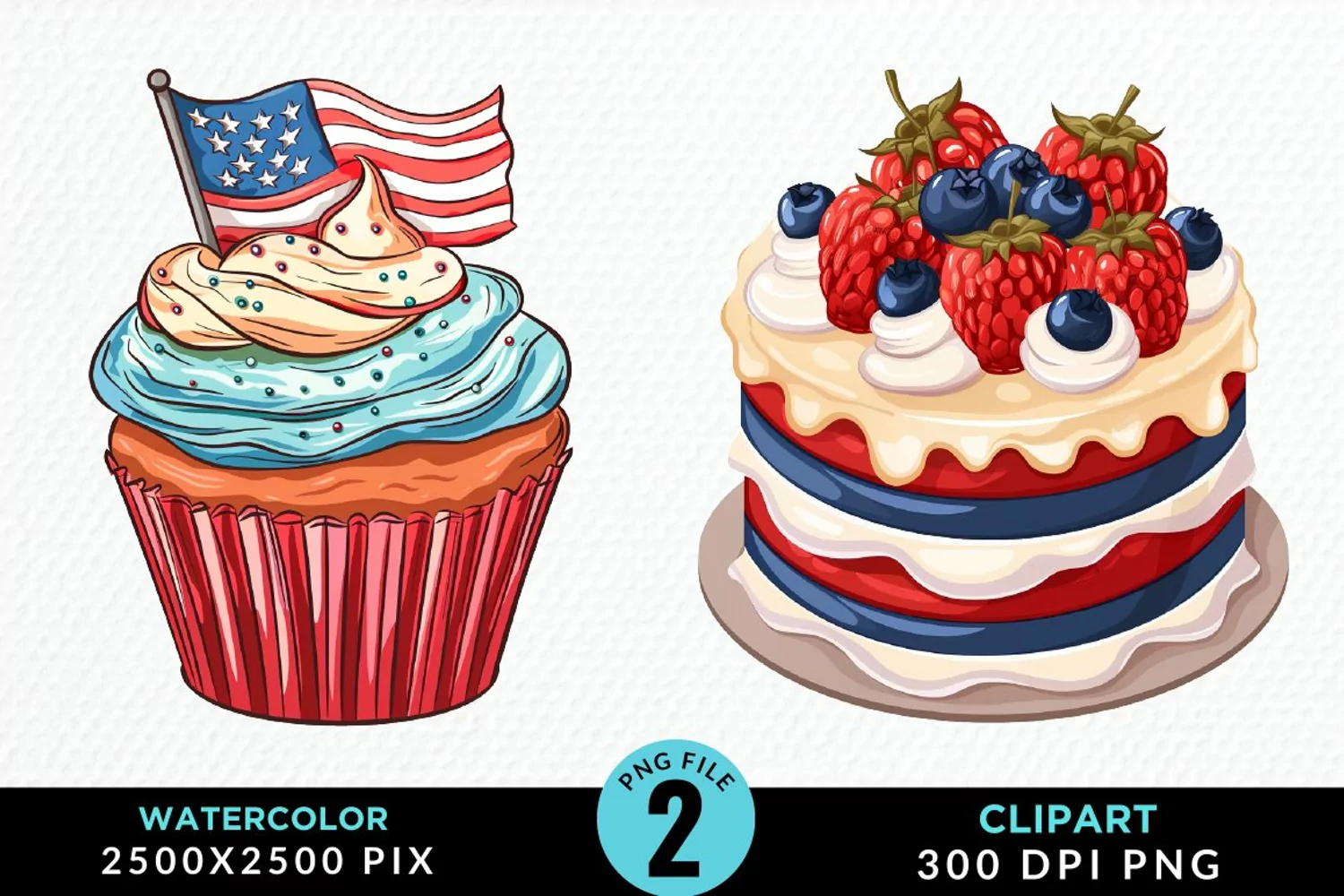 Watercolor 4th Of July Cupcakes Exquisite Clipart product image 1