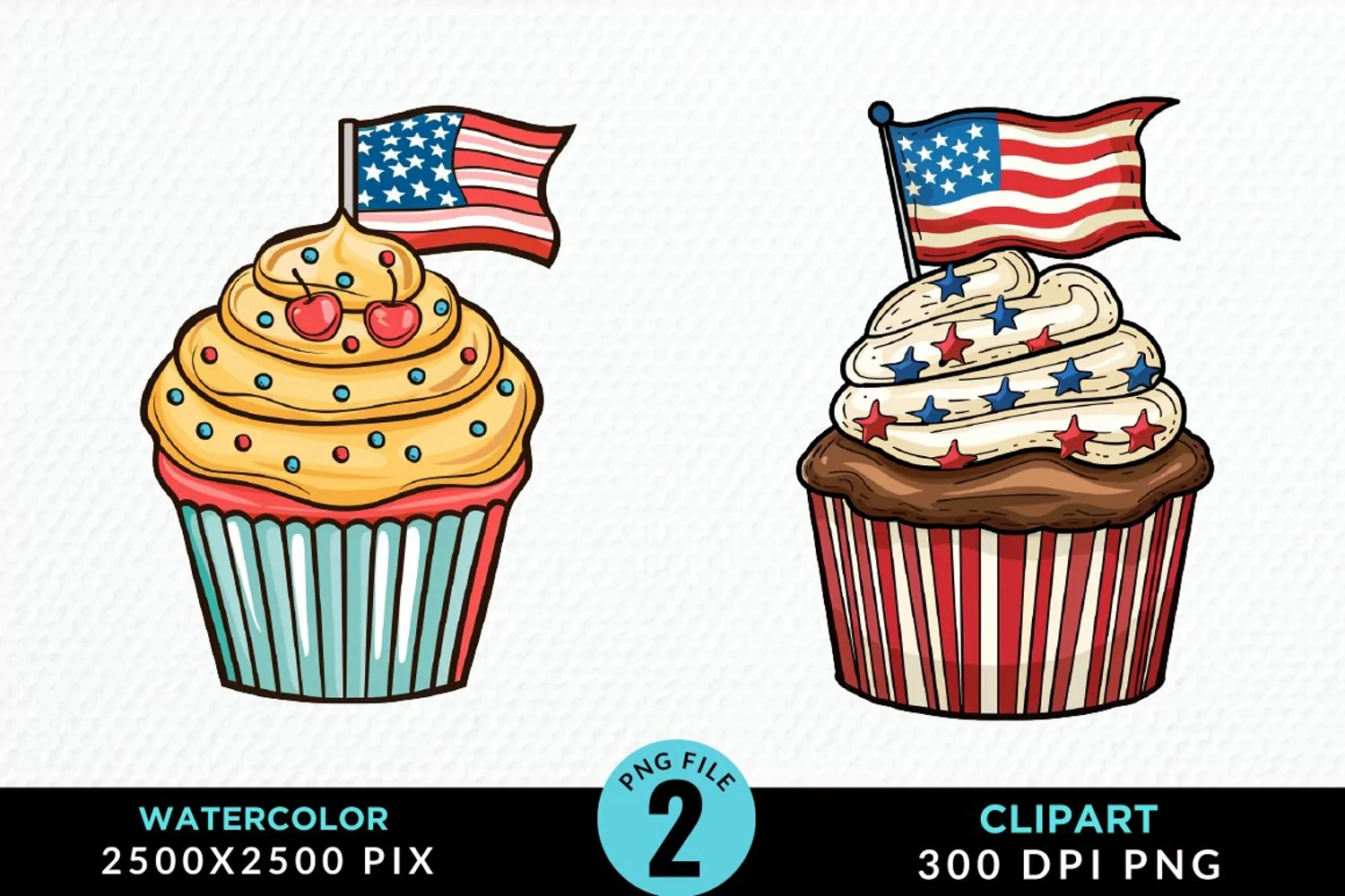 Watercolor 4th Of July Cupcakes Exquisite Clipart product image 1