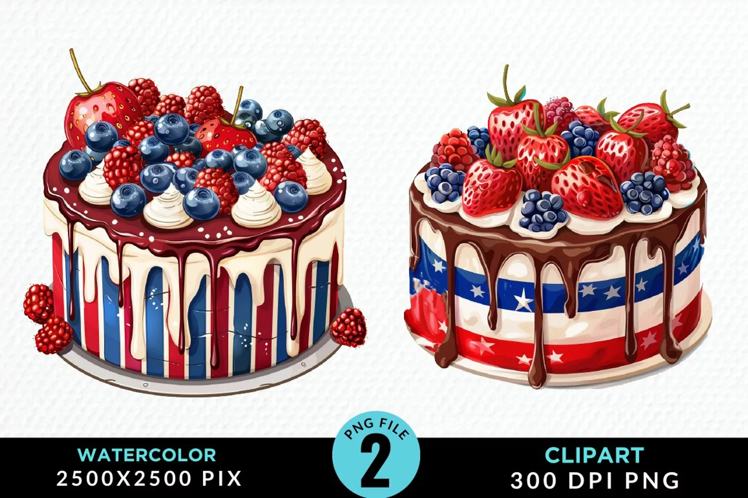 Watercolor 4th Of July Cupcakes Exquisite Clipart product image 1