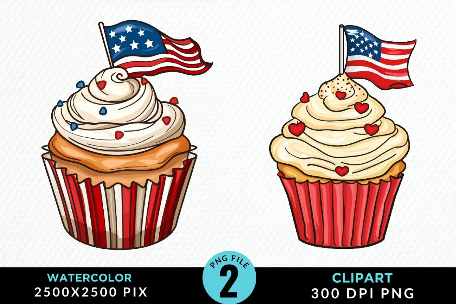 Watercolor 4th Of July Cupcakes Artwork Clipart product image 1