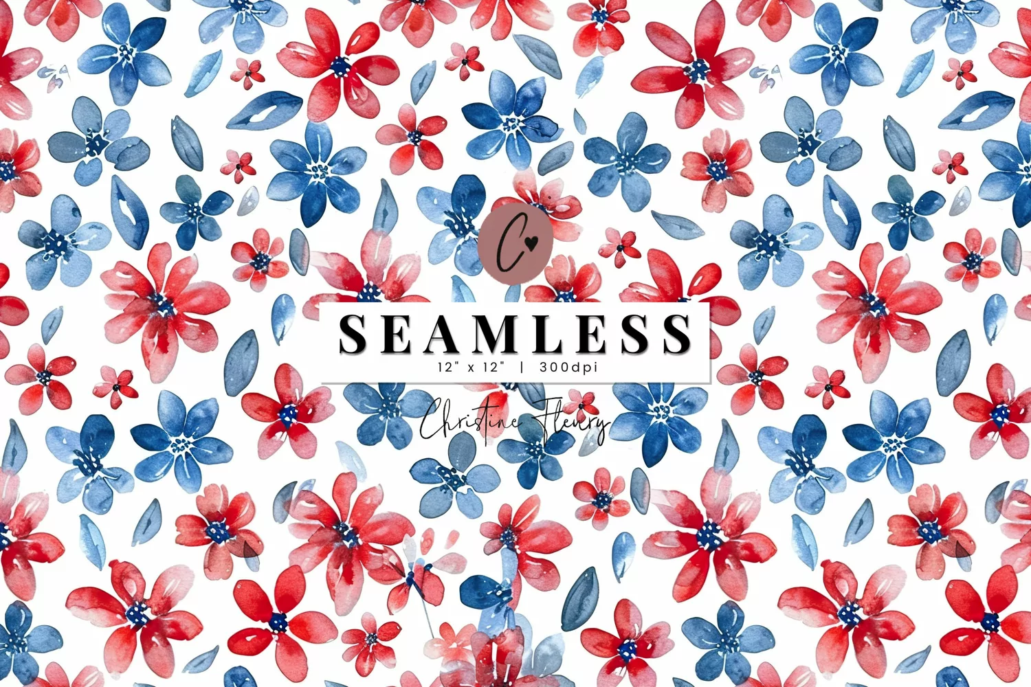 Seamless Watercolor 4th Of July Flower Pattern product image 1