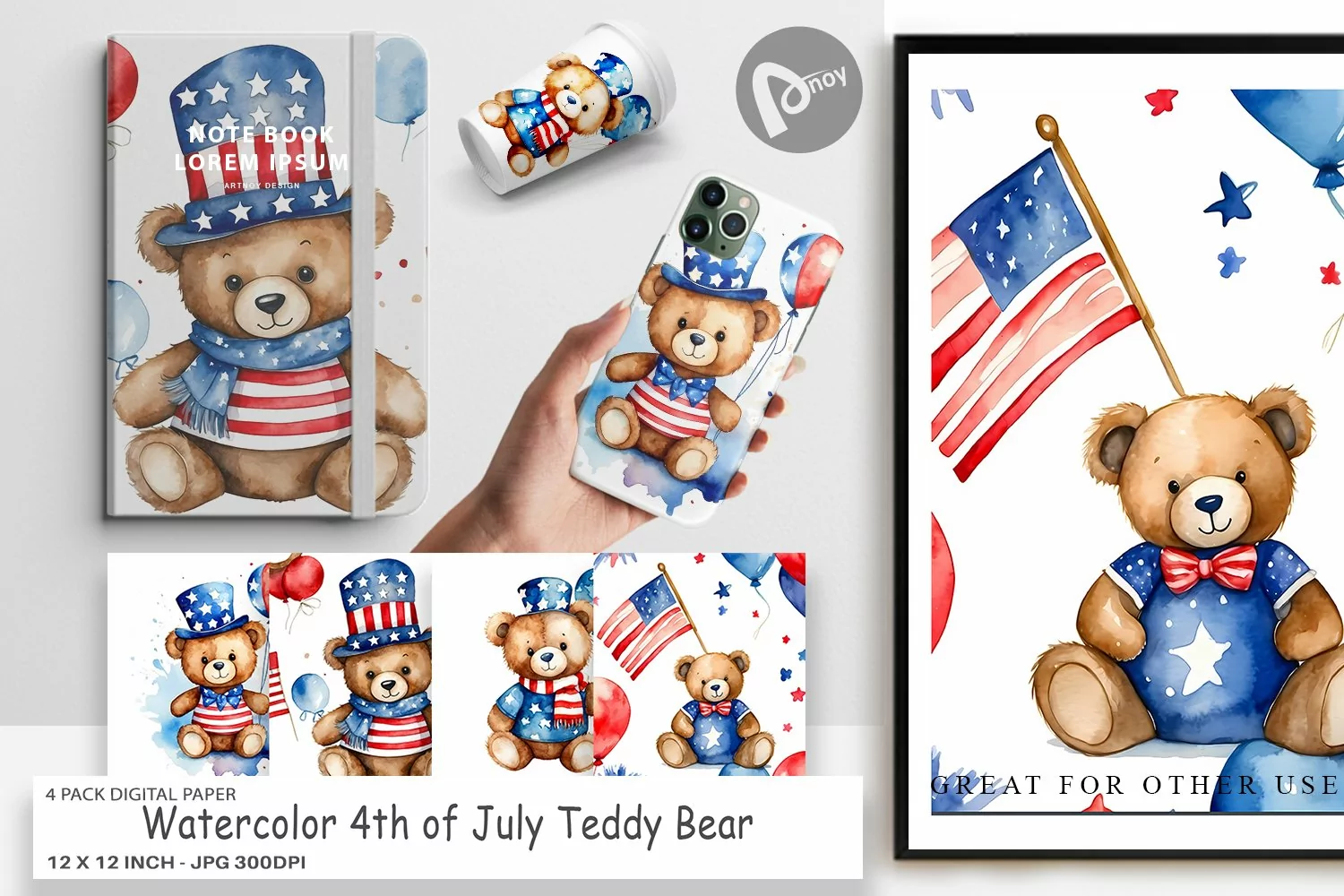 Digital Paper Teddy Bear 4th of July product image 1