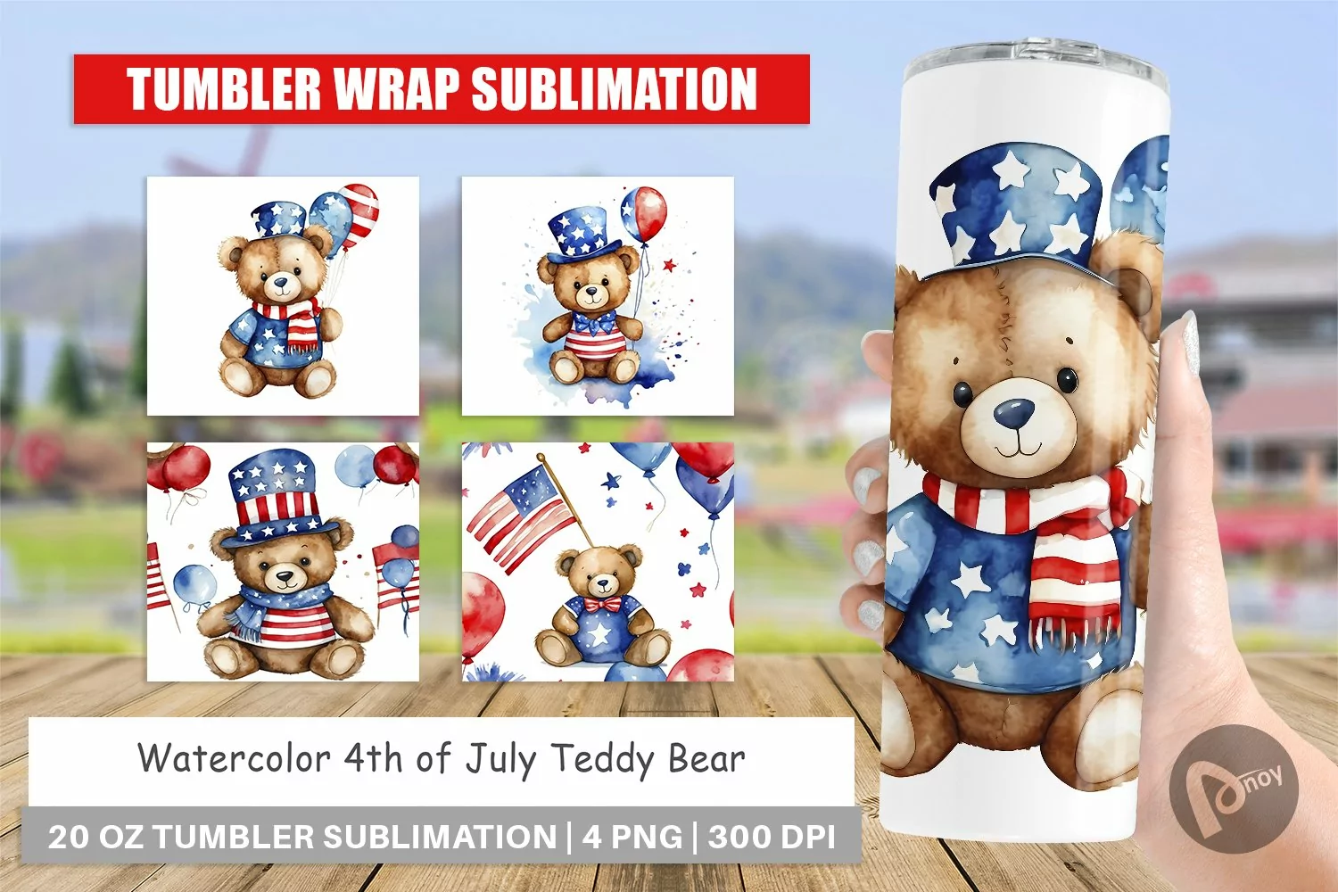 Tumbler Sublimation Wrap Teddy Bear 4th of July product image 1
