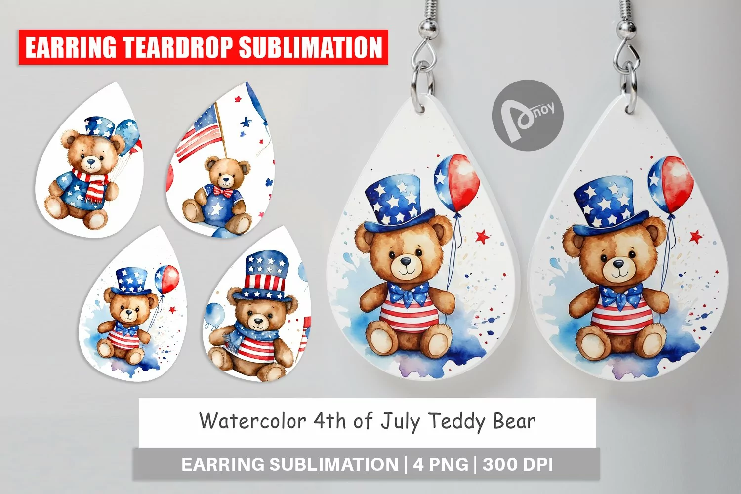 Earring Teardrop Teddy Bear 4th of July product image 1