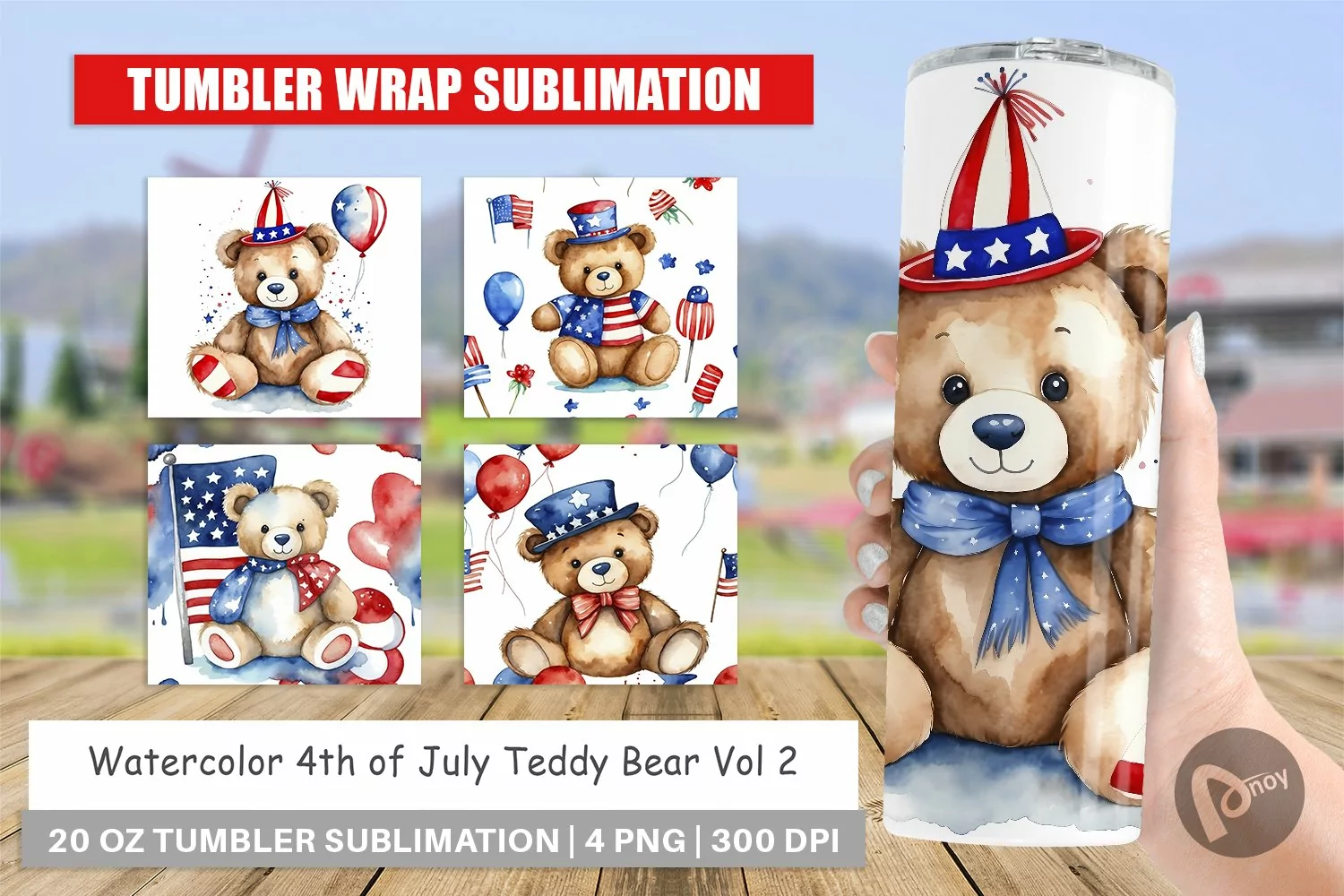 Tumbler Sublimation Wrap Teddy Bear 4th of July product image 1
