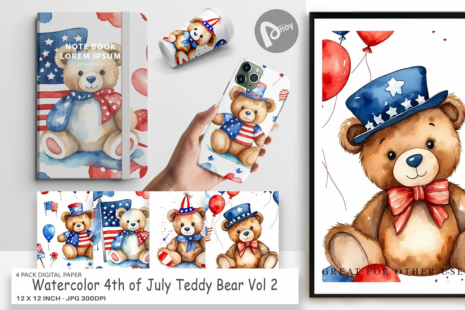 Digital Paper Teddy Bear 4th of July product image 1