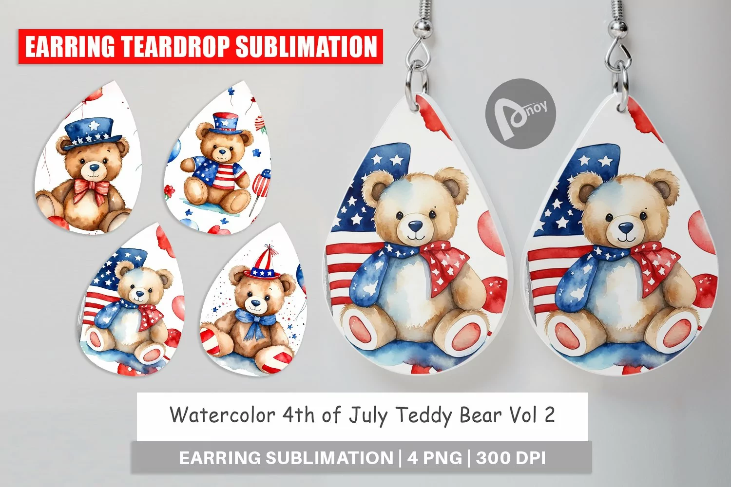 Earring Teardrop Teddy Bear 4th of July product image 1
