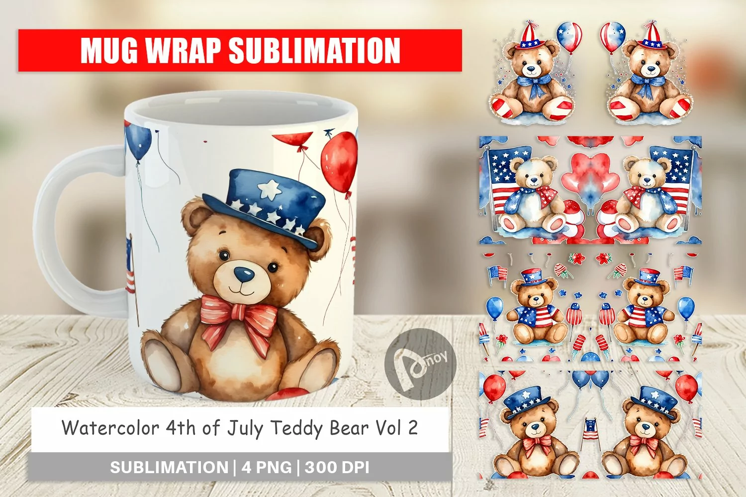 Mug sublimation Teddy Bear 4th of July product image 1
