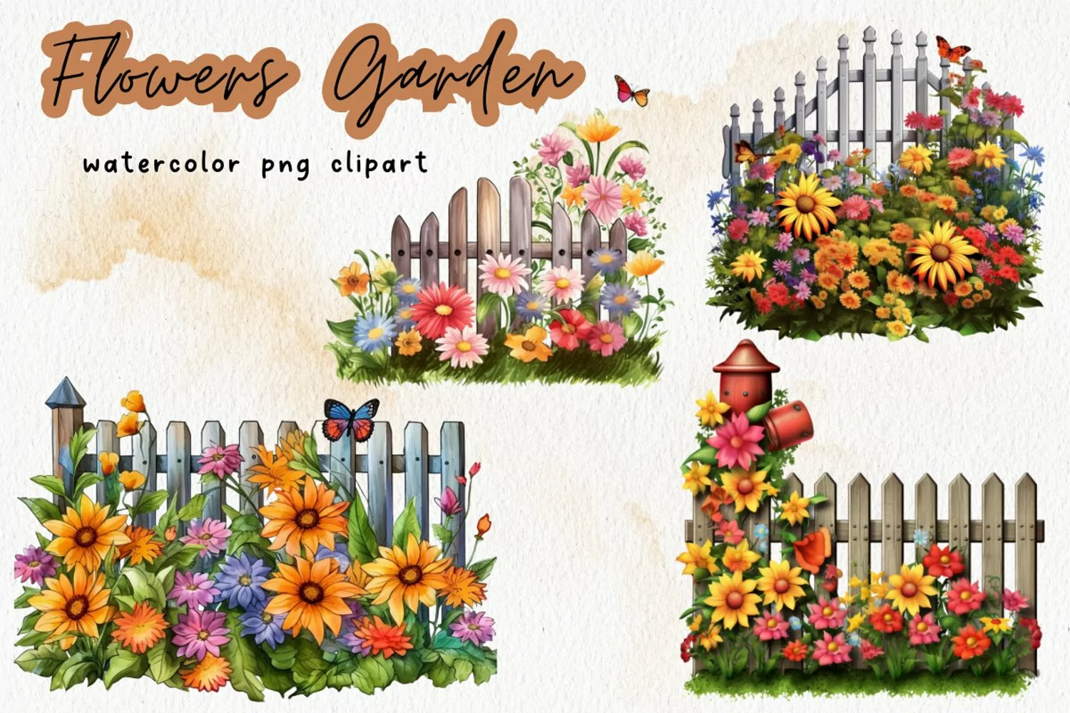 Flowers Garden Summer Watercolor Clipart Png product image 1