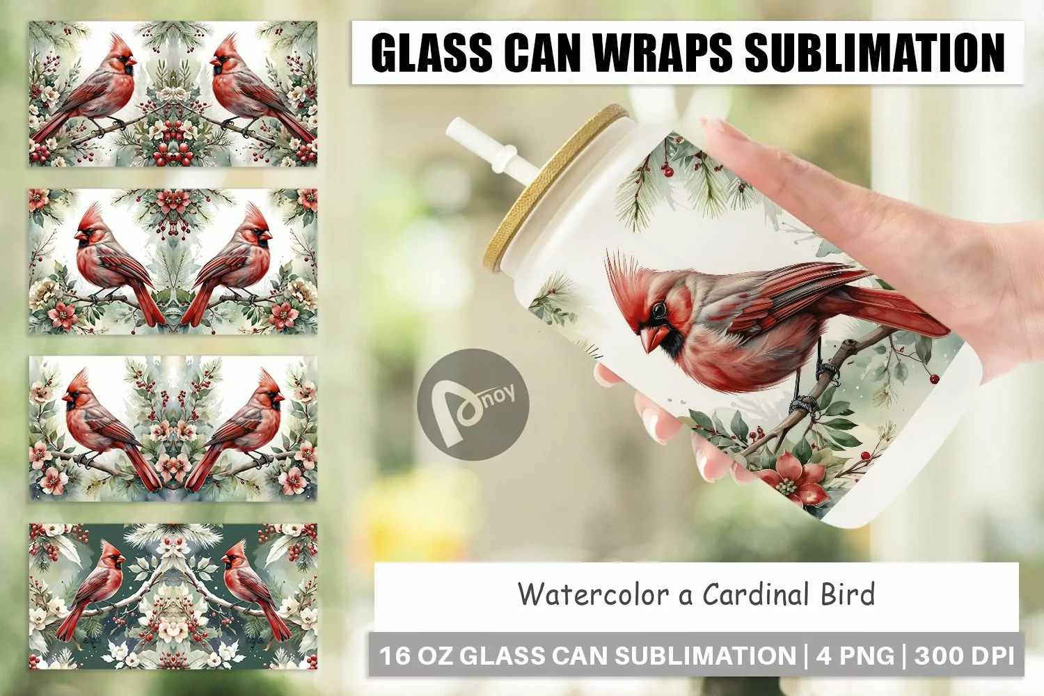 Glass Can Wraps Watercolor Cardinal Bird product image 1
