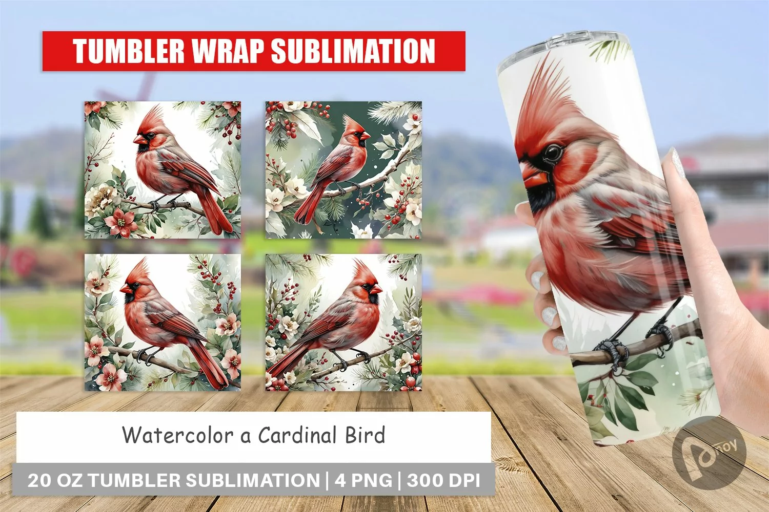 Tumbler Wrap Watercolor Cardinal Bird product image 1