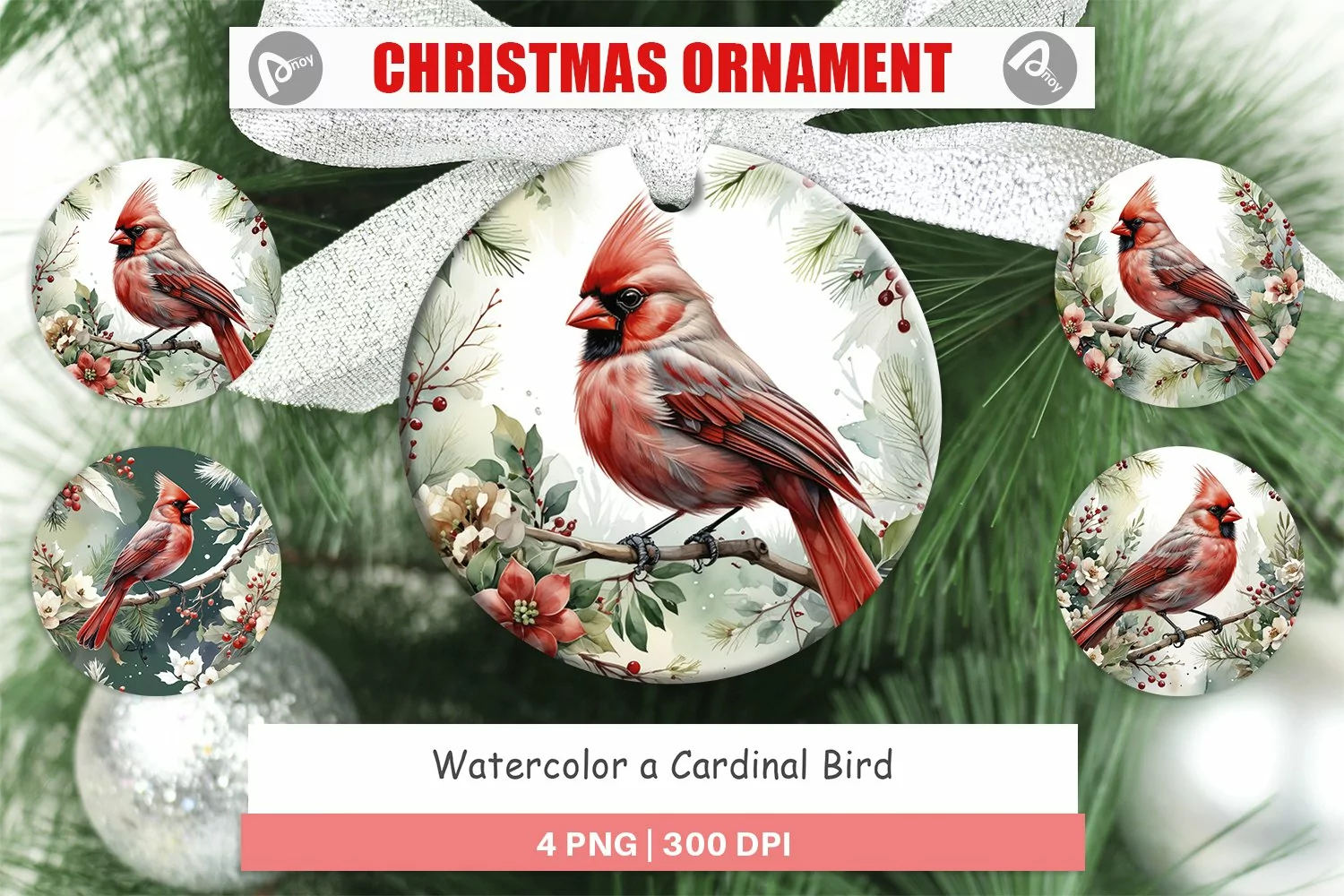 Christmas Ornaments Watercolor Cardinal Bird product image 1