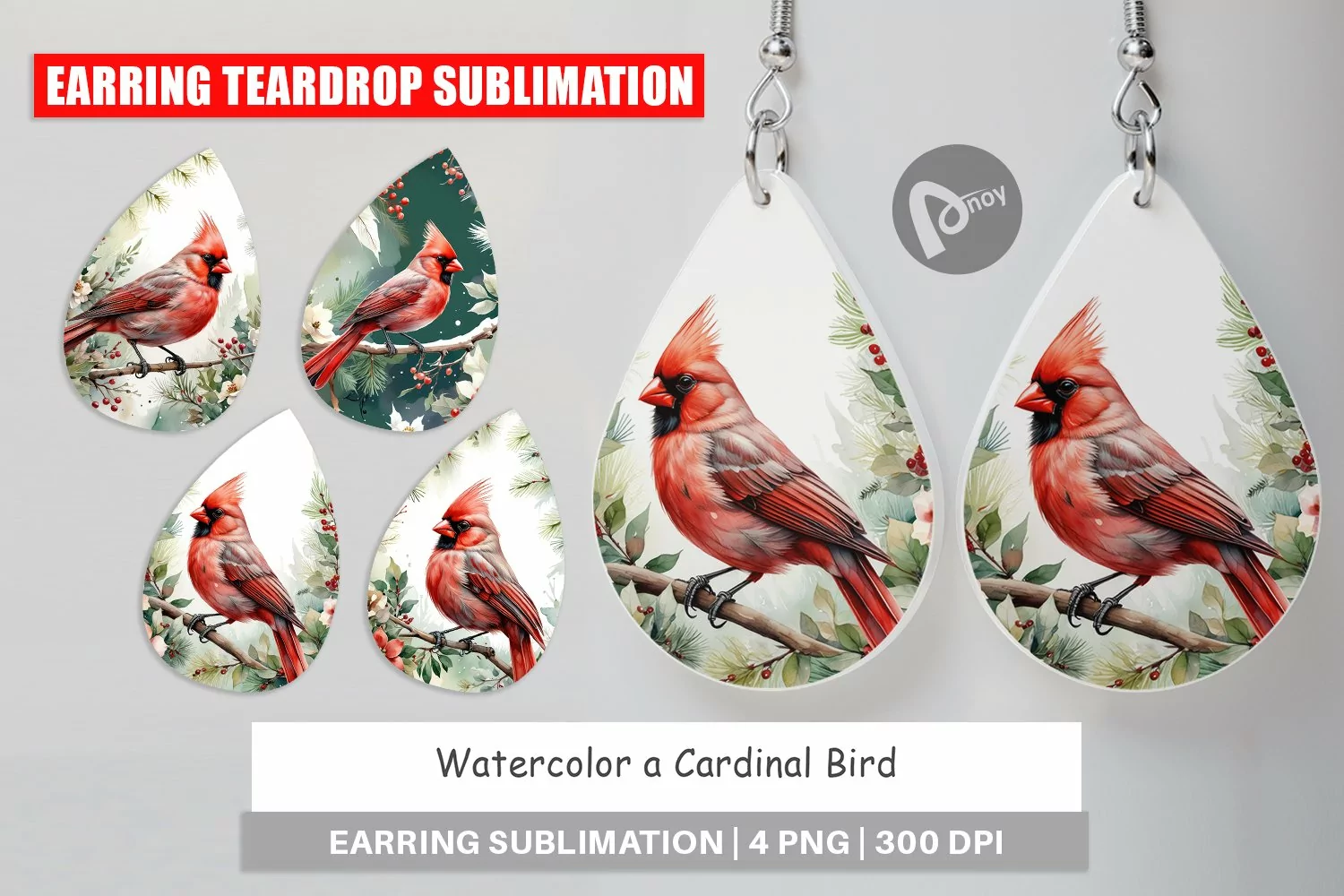 Earring Teardrop Watercolor Cardinal Bird product image 1