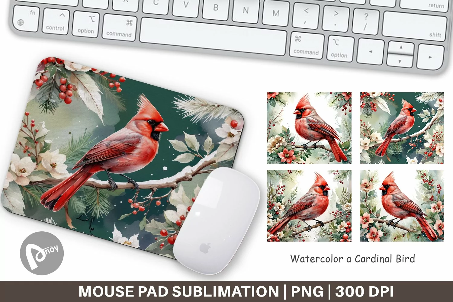 Mouse Pad Watercolor Cardinal Bird product image 1