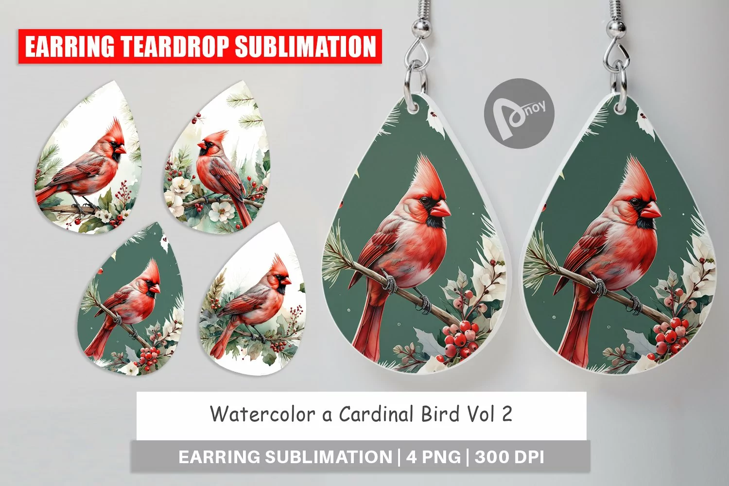 Earring Teardrop Watercolor Cardinal Bird product image 1