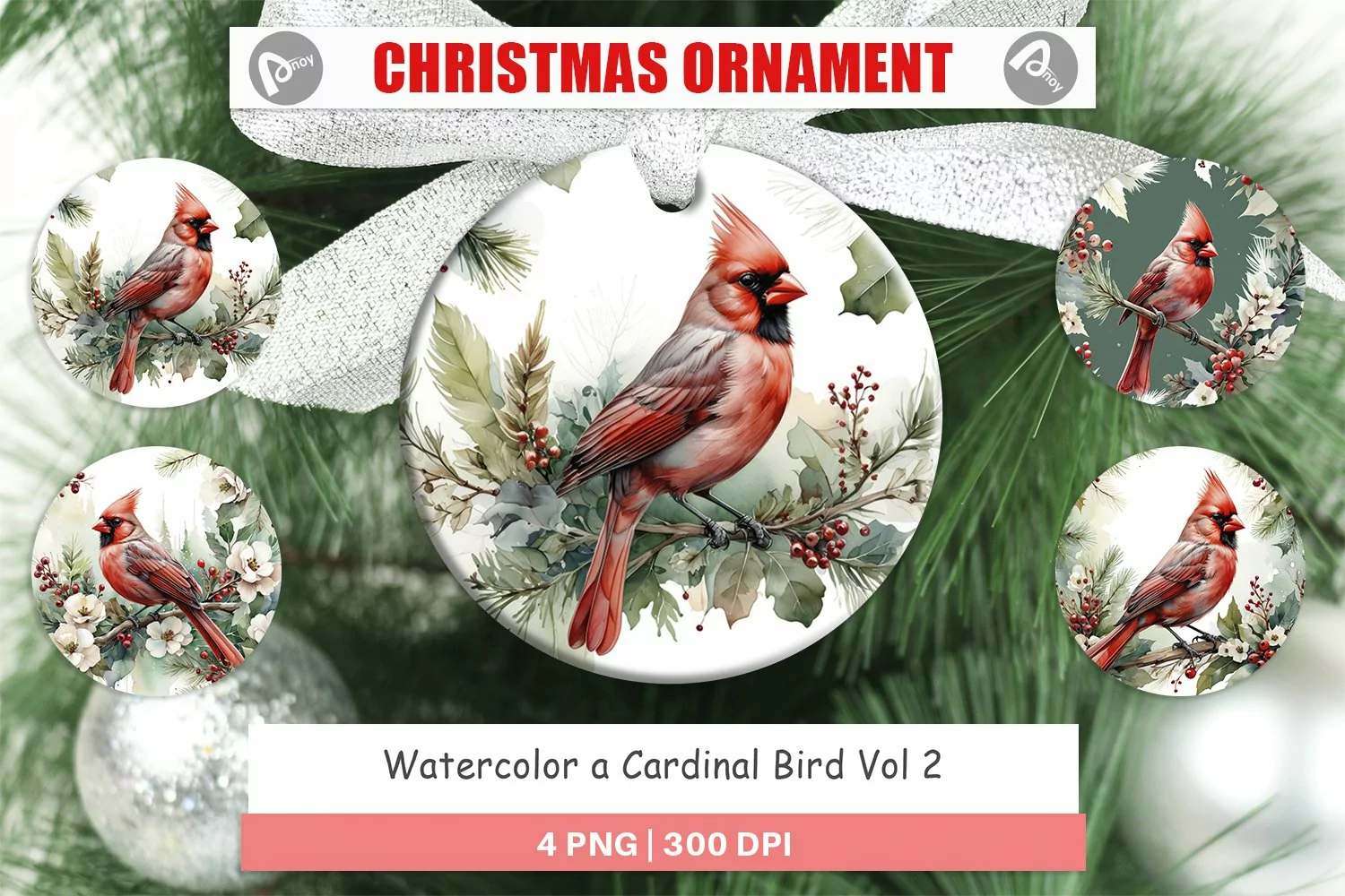 Christmas Ornaments Watercolor Cardinal Bird product image 1