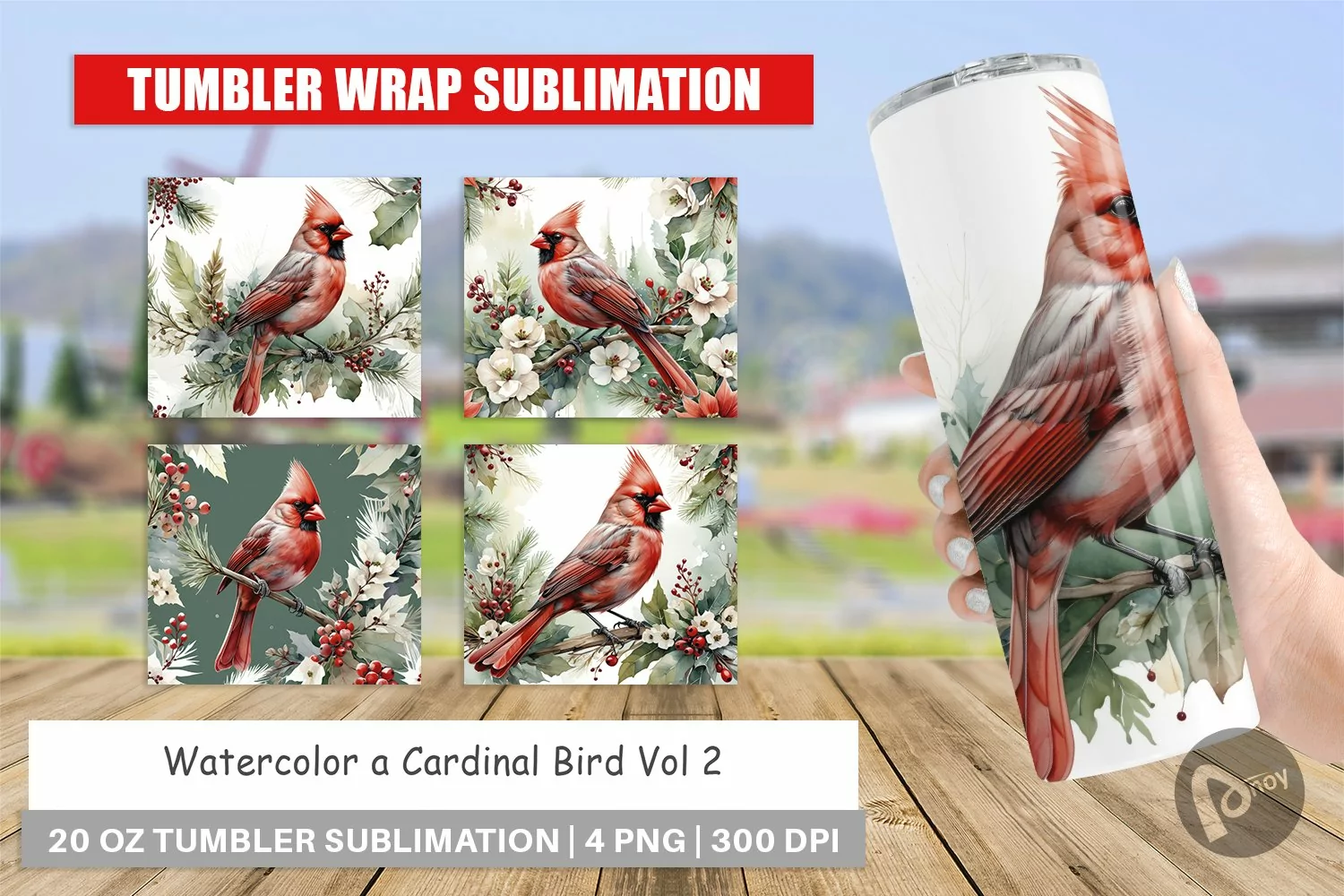 Tumbler Wrap Watercolor Cardinal Bird product image 1