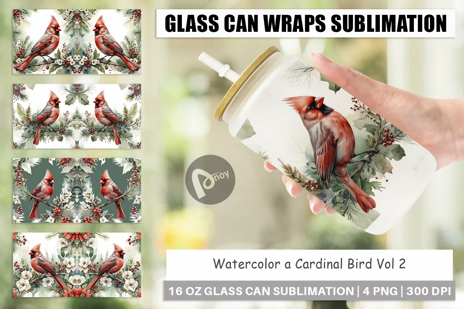 Glass Can Wraps Watercolor Cardinal Bird product image 1