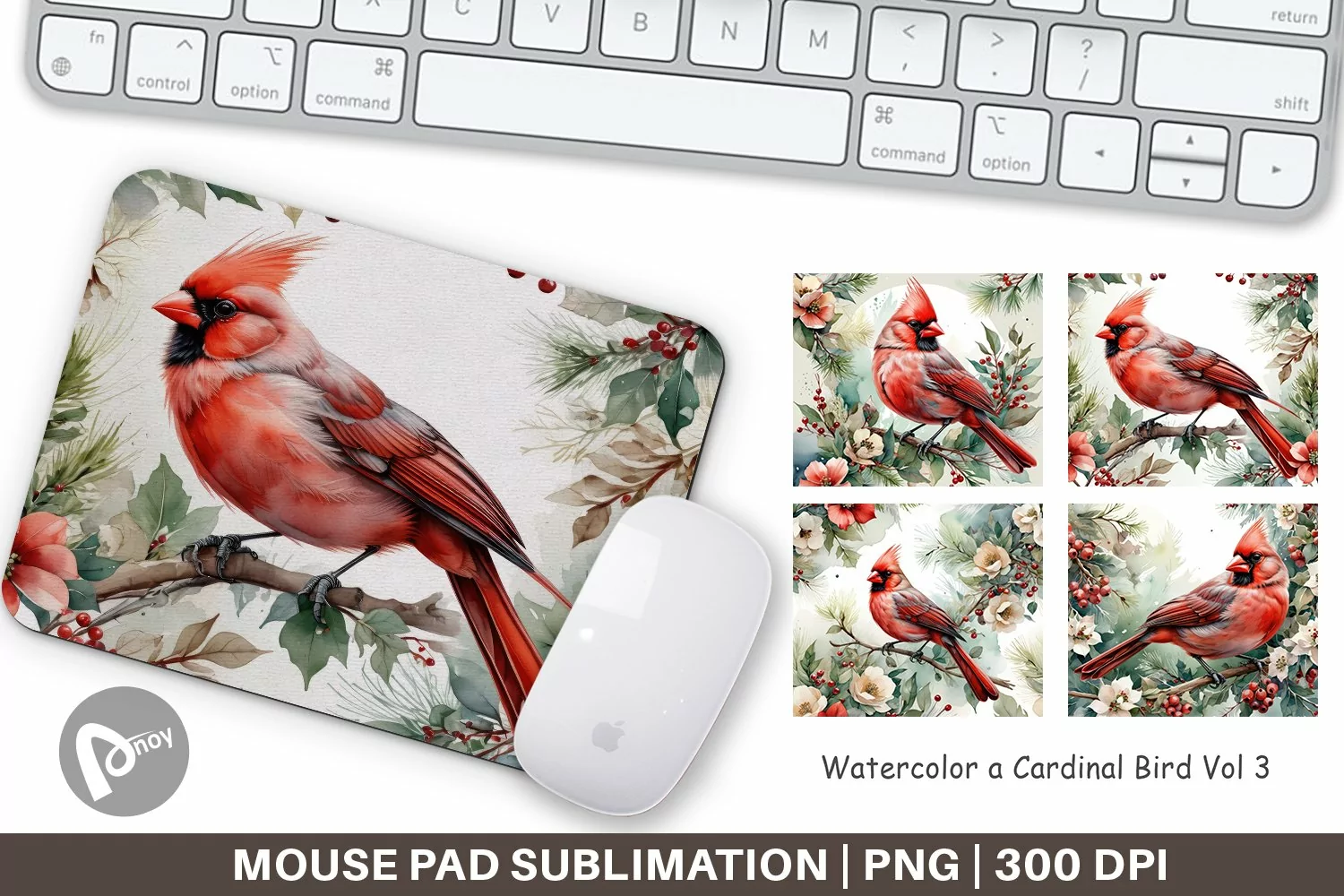Mouse Pad Watercolor Cardinal Bird product image 1