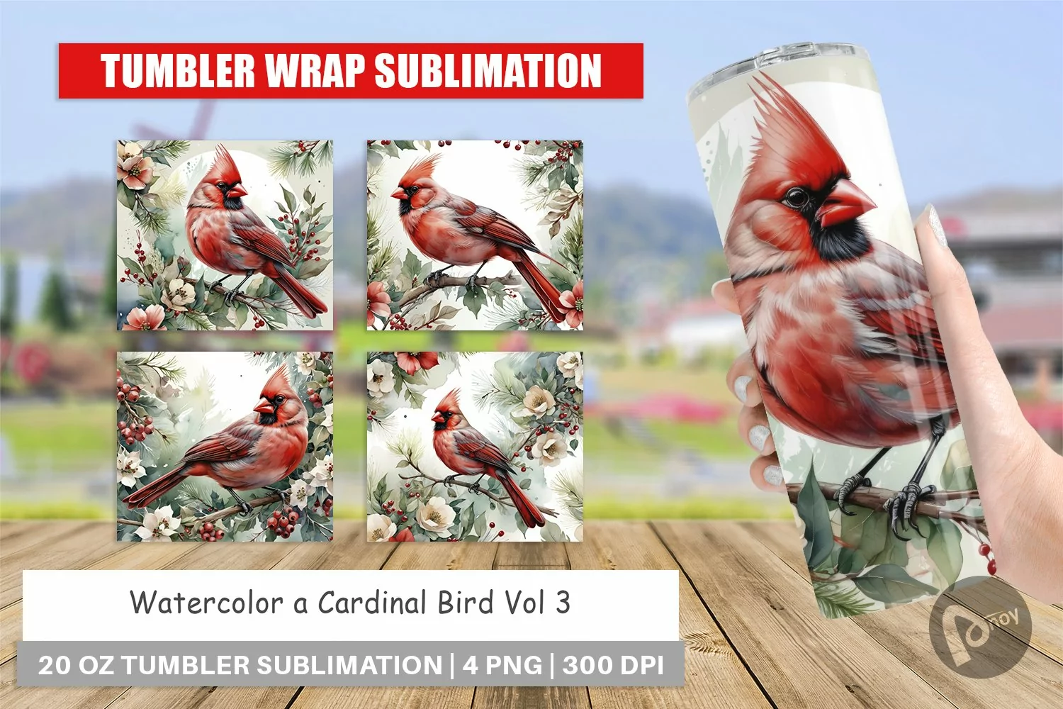 Tumbler Wrap Watercolor Cardinal Bird product image 1