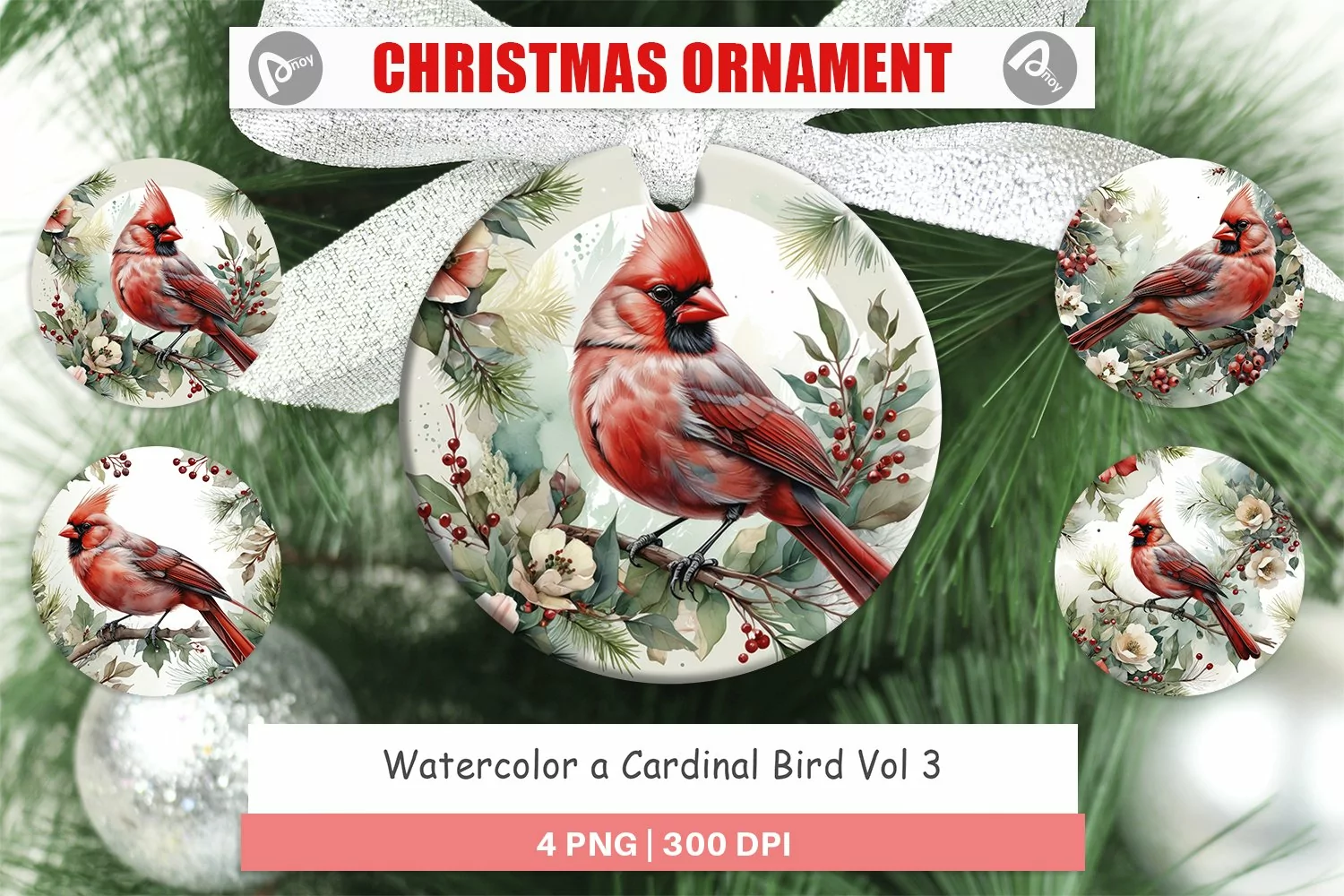Christmas Ornaments Watercolor Cardinal Bird product image 1