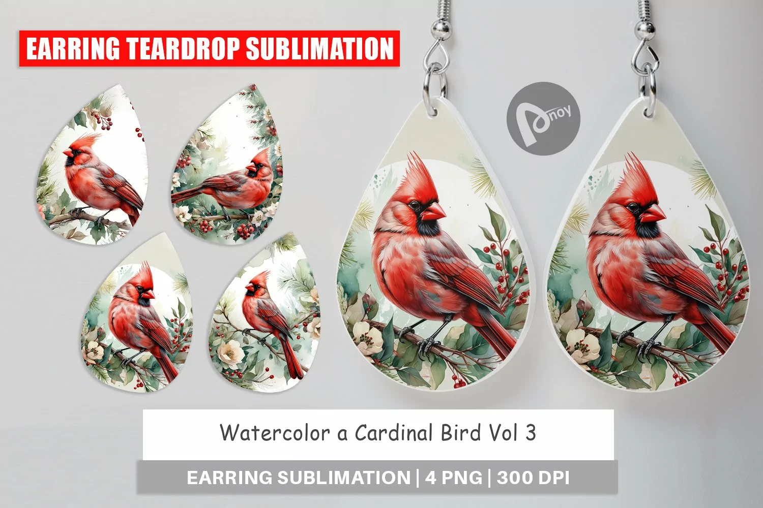 Earring Teardrop Watercolor Cardinal Bird product image 1