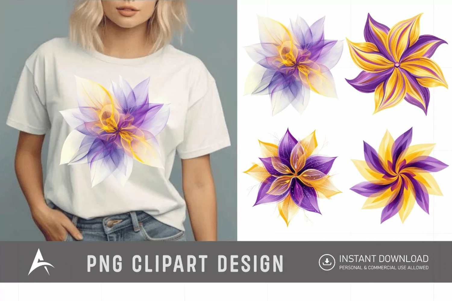 Watercolor Abstract Flower Purple and Yellow Clipart product image 1
