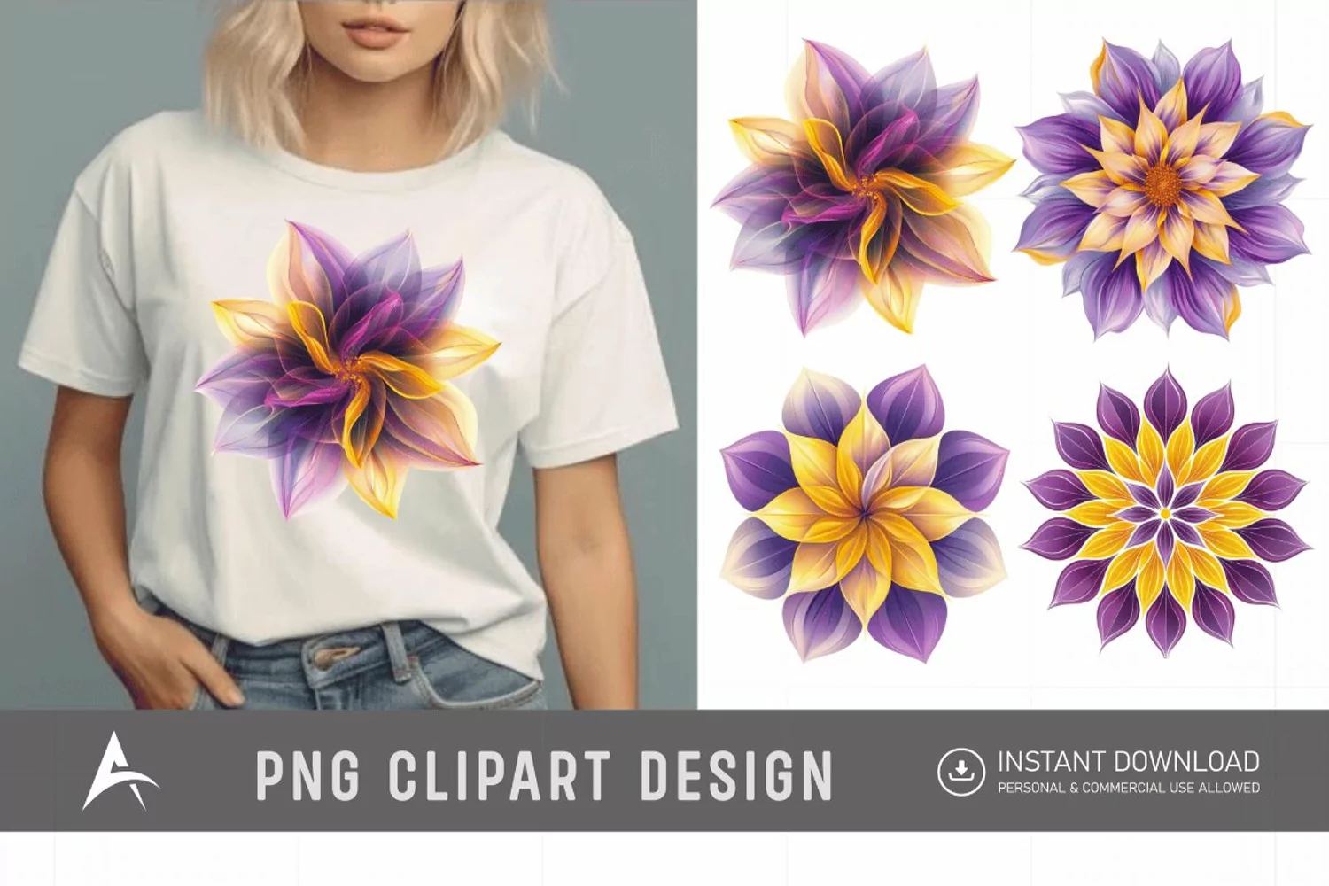 Watercolor Abstract Flower Purple and Yellow Clipart product image 1
