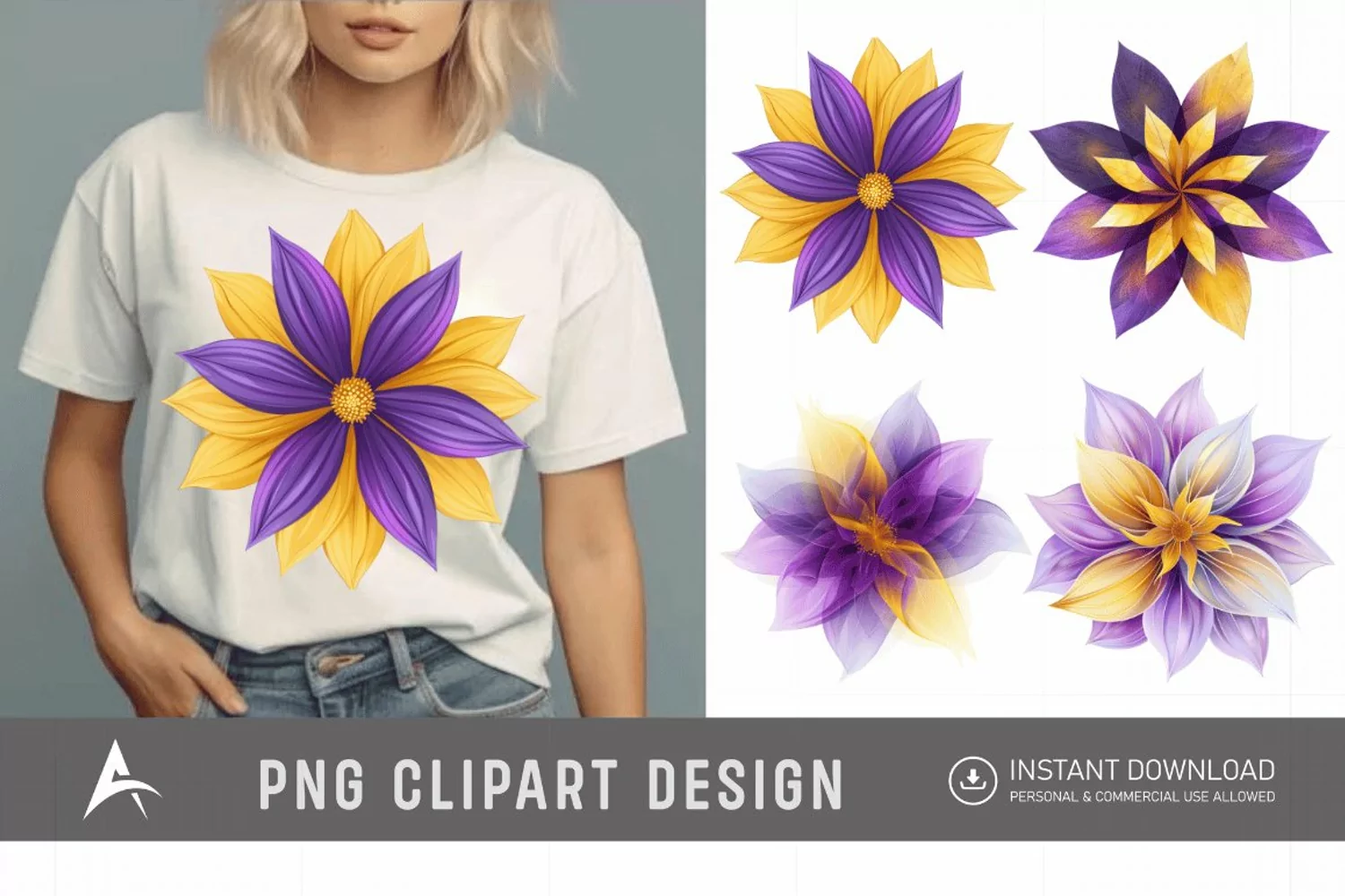 Watercolor Abstract Flower Purple and Yellow Clipart product image 1