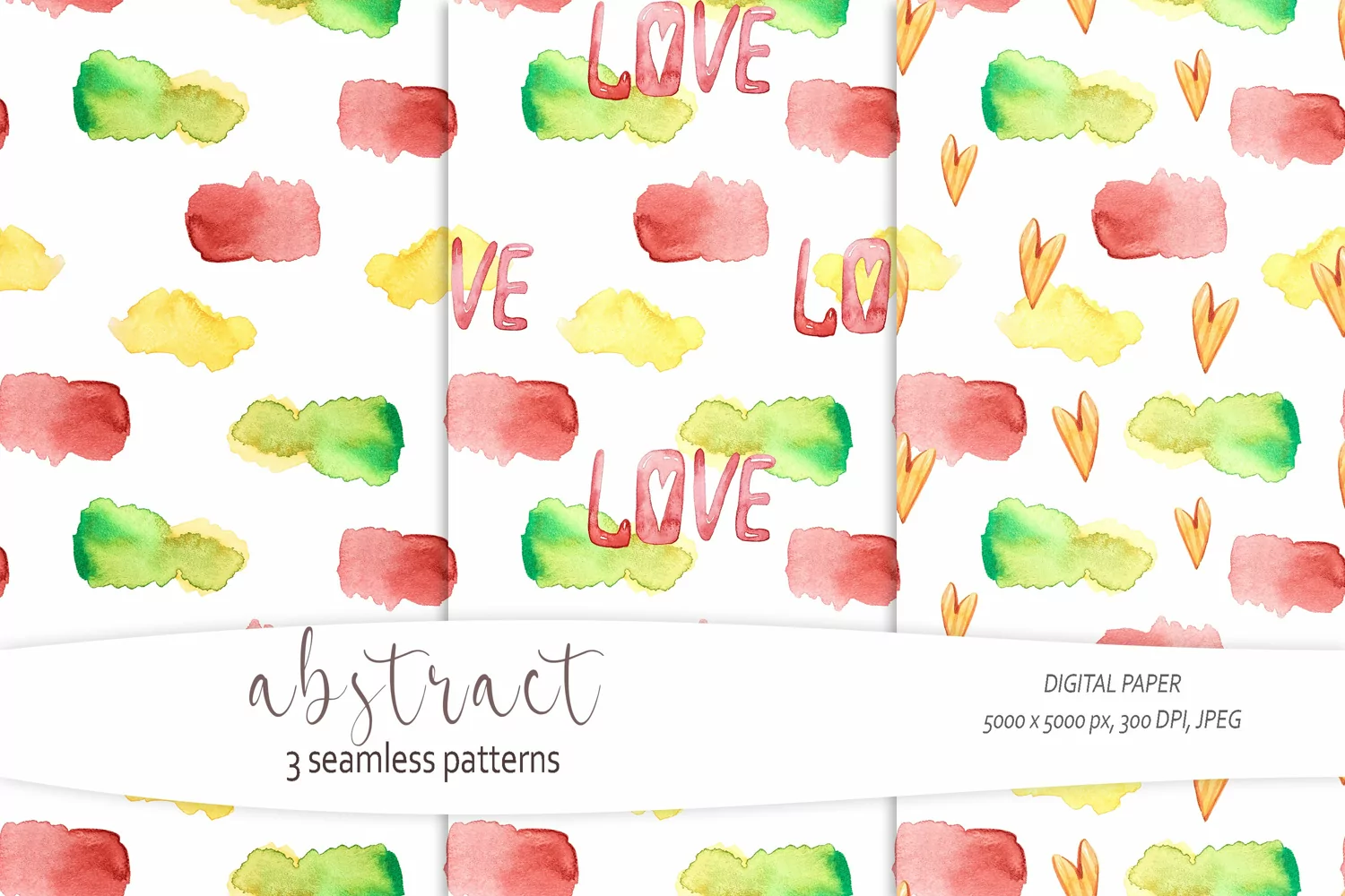 Watercolor abstract shapes seamless patterns - 3 JPEG file product image 1