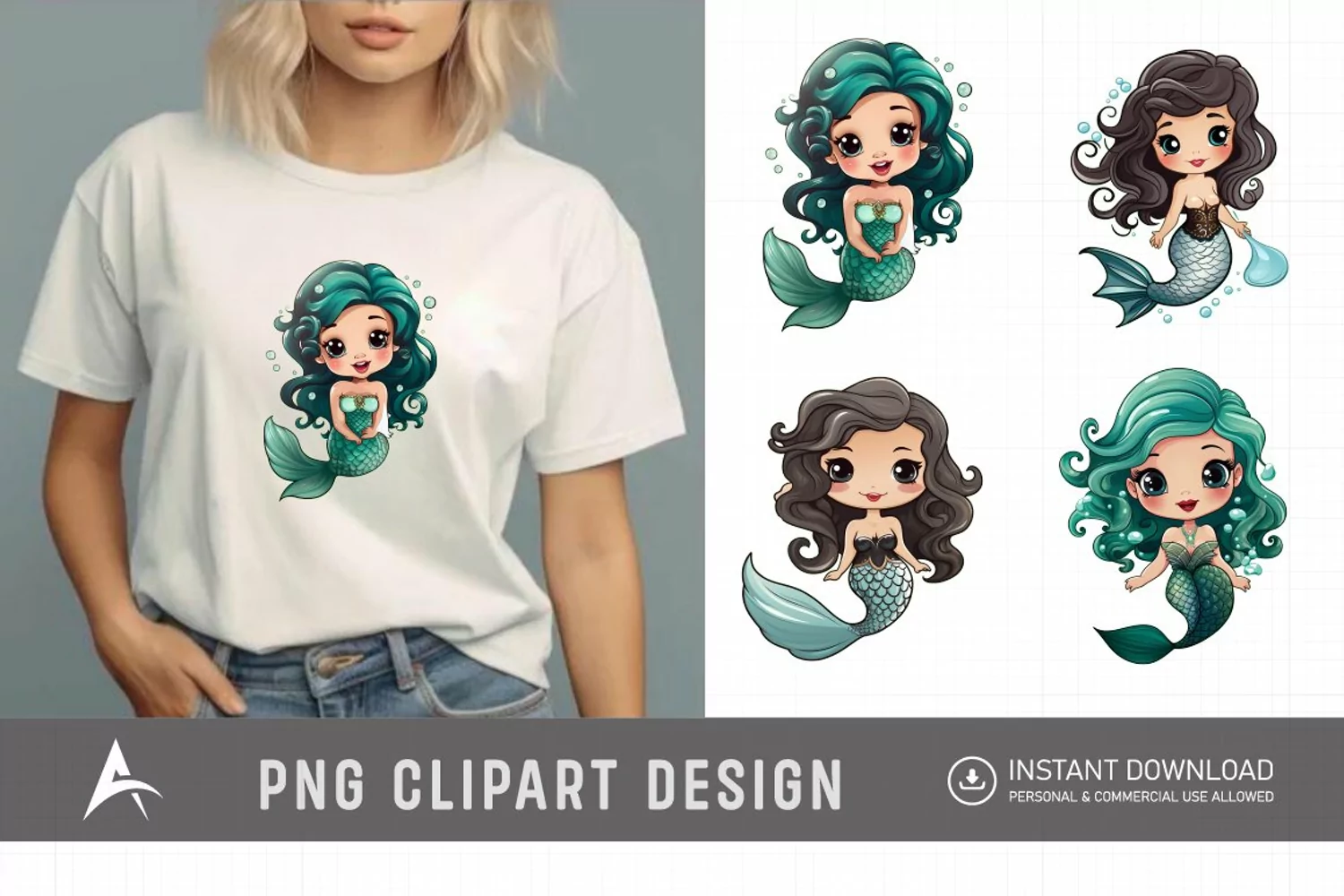 Watercolor Adorable Baby Mermaid Clipart product image 1