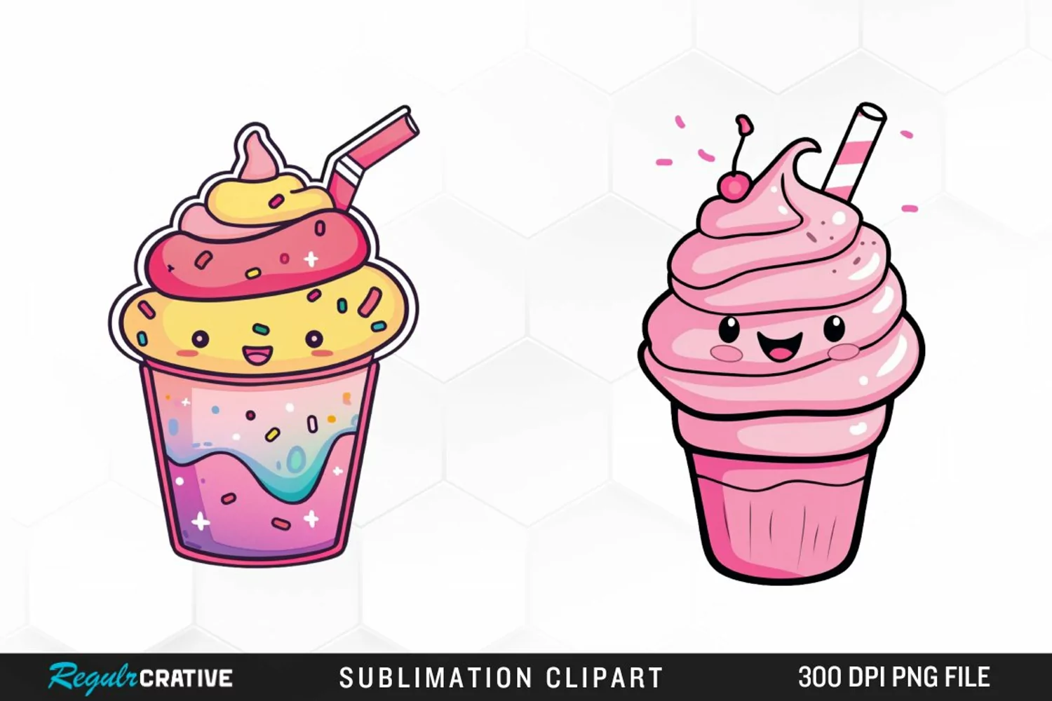 Watercolor Adorable Ice Cream Clipart product image 1