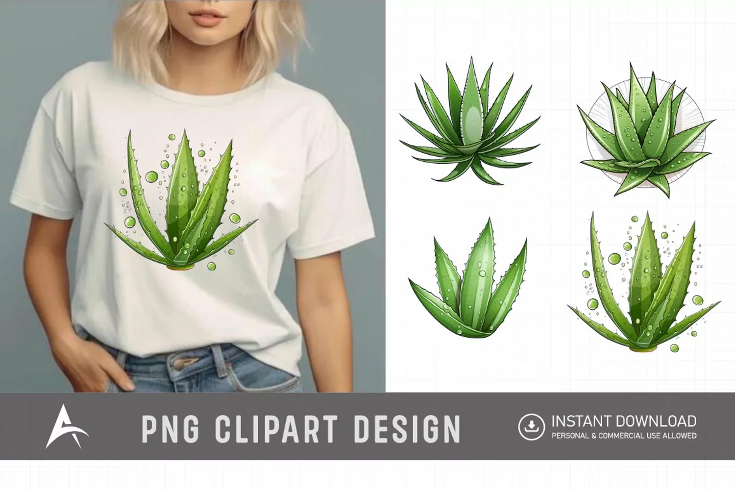 Watercolor Aloe Vera Sublimation Clipart product image 1